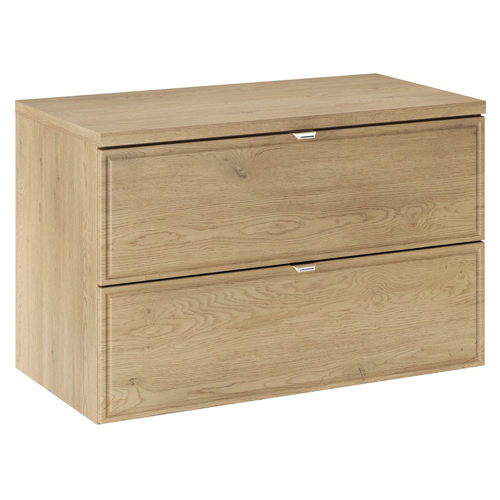 Lomadox Waschbeckenschrank TEMUCO-56-CREMONA 80 cm breit in Eiche mit Rahmenfräsung, 2 Schubladen, wandhängend