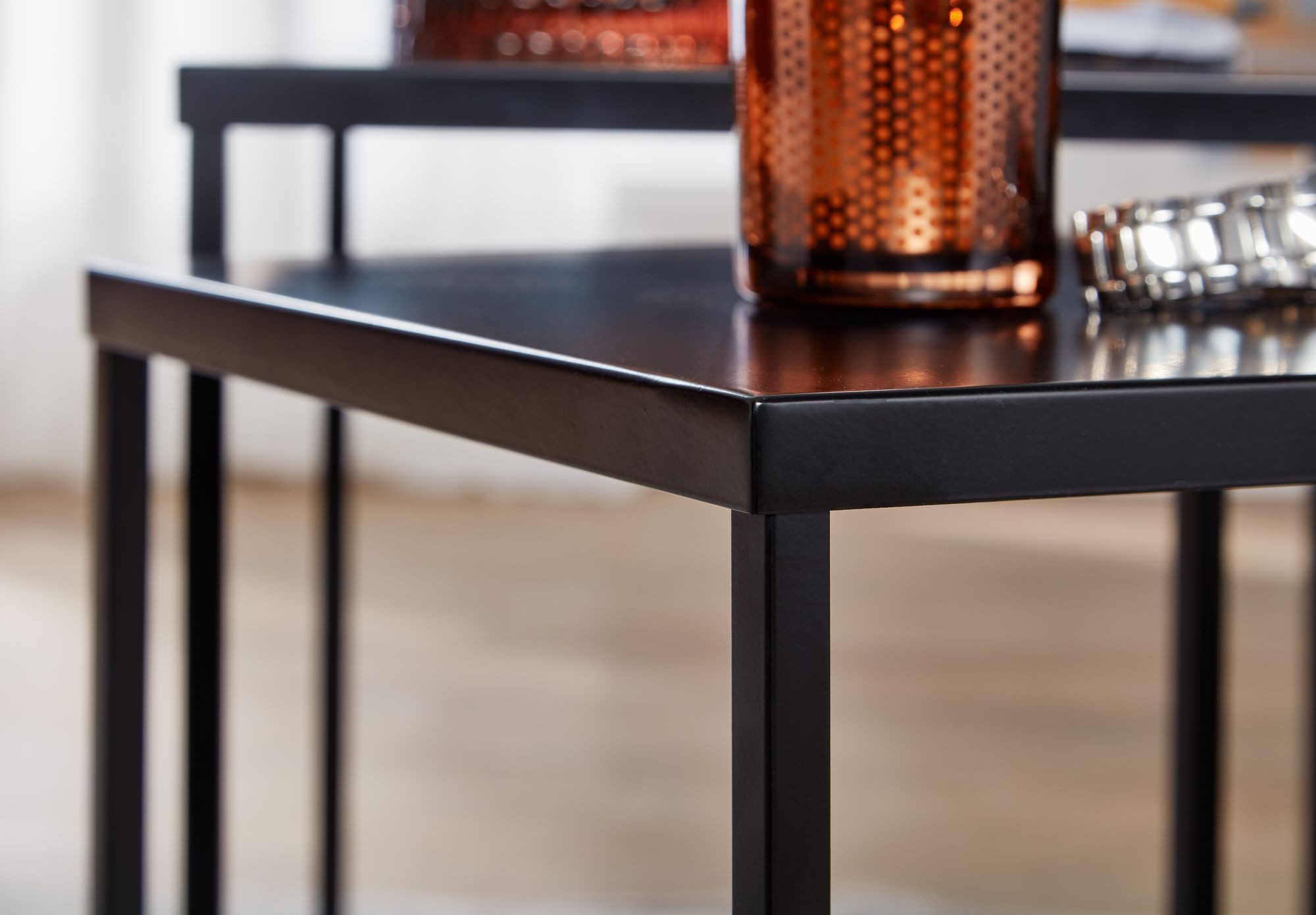 FINEBUY Beistelltisch FB78963 Satztisch Metall 2 teilig Couchtisch Tisch Set Schwarz (Beistelltisch 2er Set Schwarz Metall Industrial), Wohnzimmertisch Kaffeeti – Bild 4 von 5