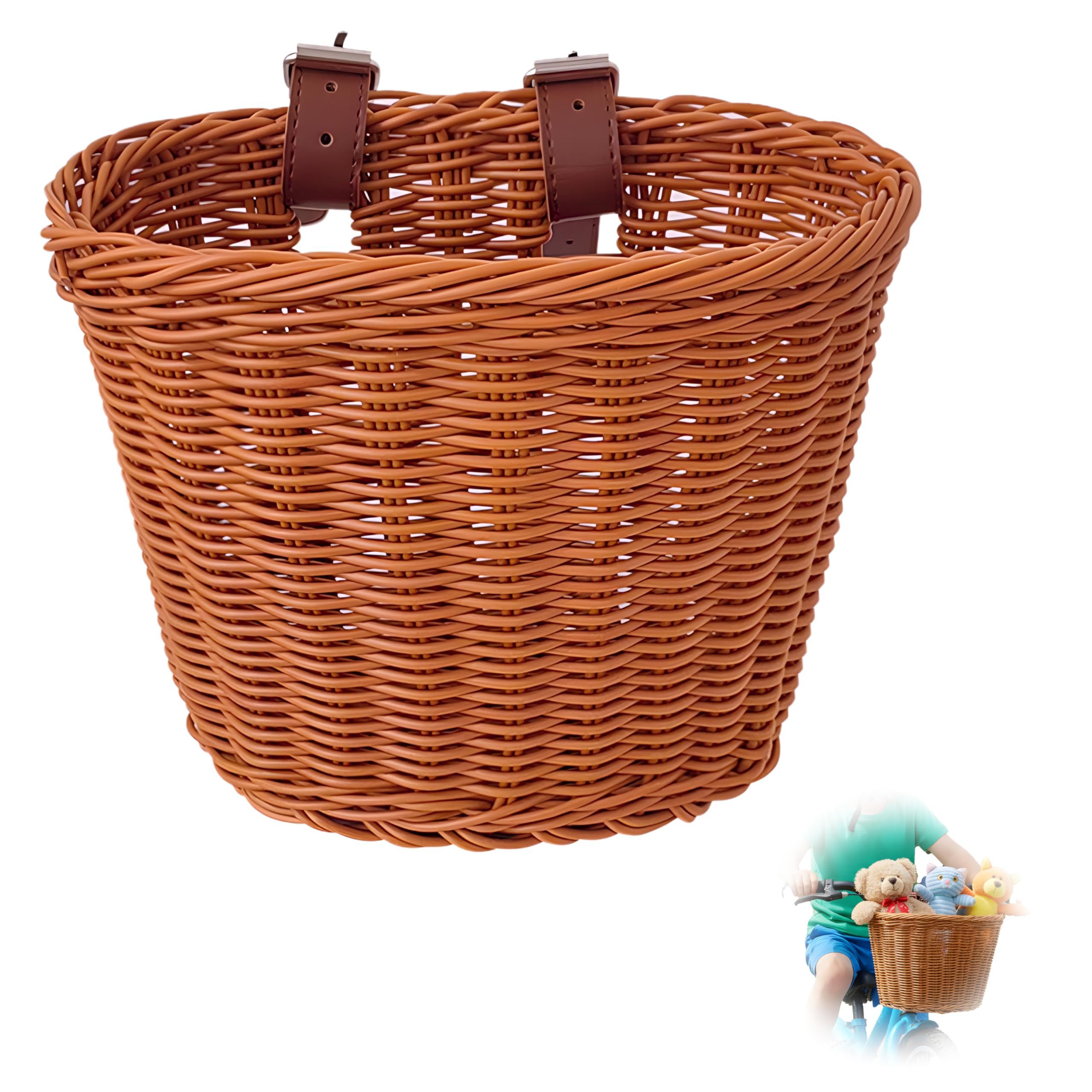 Kityhome Fahrradkorb Kinder Lenkerkorb, PP, 23x19x17,5 cm, 2 Gurte, für Kinderfahrräder (Handgeflochtenes Design), für Kinderfahrräder, Dreiräder, Laufräder & Roller