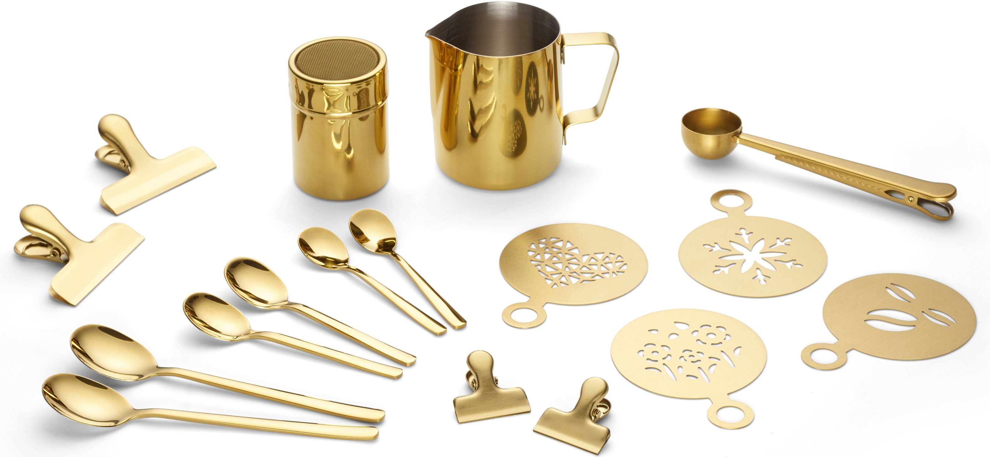 Kaffeezubehör-Set, Latte Barista-Set, 23-tlg. Cappuccino ideal ECHTWERK goldfarben oder für Macchiato,