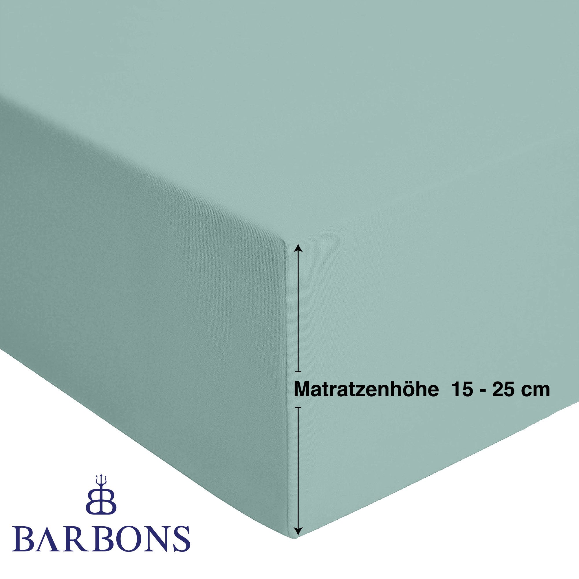 BARBONS Spannbettlaken Jersey Bettlaken, 145 g/m² Spannbetttuch, bis zu 25cm Höhe, Topper, Jersey aus 100% Baumwolle, Gummizug: rundum, (1 Stück), Rundumgummi, Atmungsaktiv