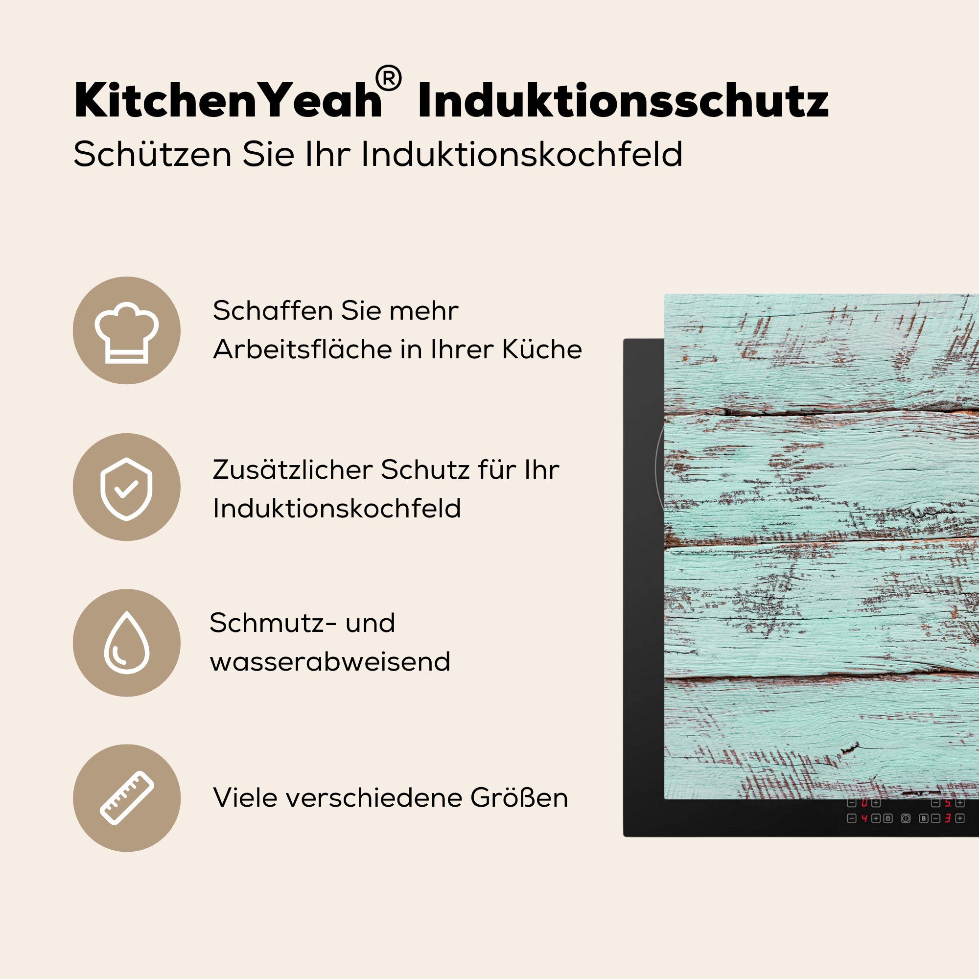 Schutz küche, Induktionskochfeld MuchoWow 81x52 Pastellfarbene Vinyl, (1 tlg), Holzstruktur, Herdblende-/Abdeckplatte die Ceranfeldabdeckung cm, für