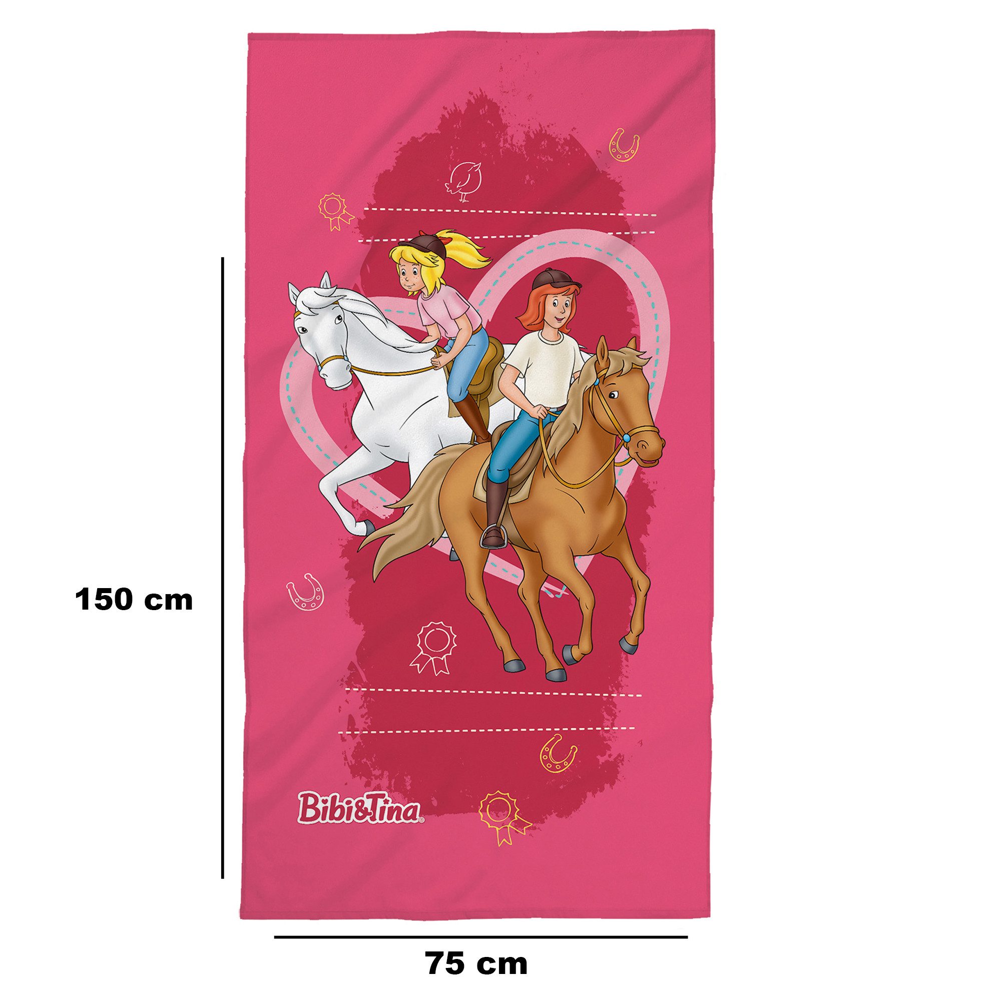 BERONAGE Strandtuch Bibi und Tina Badetuch Herz 75x150 cm, 100% Baumwolle (1-St), Frottee in Velours-Qualität – Bild 3 von 5