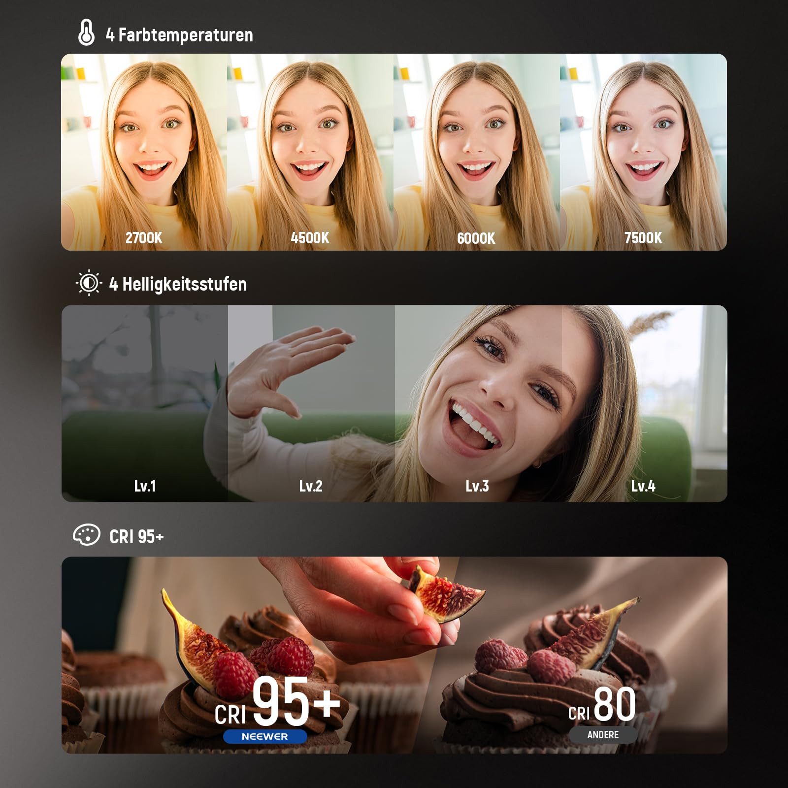 Neewer Videoleuchte NL40R Magnetische Selfie Licht, Faltbar, 4 Modi, CRI95+, 914lx, Ringlicht für iPhone MagSafe Live Streaming Make up Konferenz – Bild 5 von 5