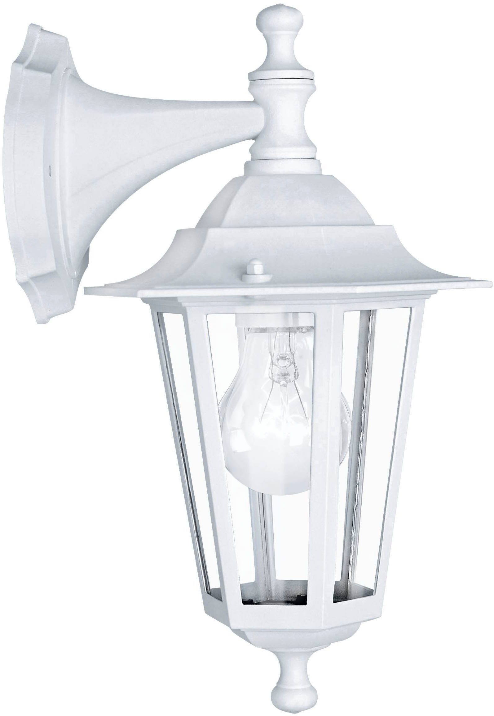 EGLO LED Wandleuchte LATERNA 5 L16,5 x H35 x AL21 cm, spritzwassergeschützte Lampe, ohne Leuchtmittel, Außen-Wandlampe, Wandleuchte, Weiß, E27, IP44, L16,5 x H35 x AL21 cm