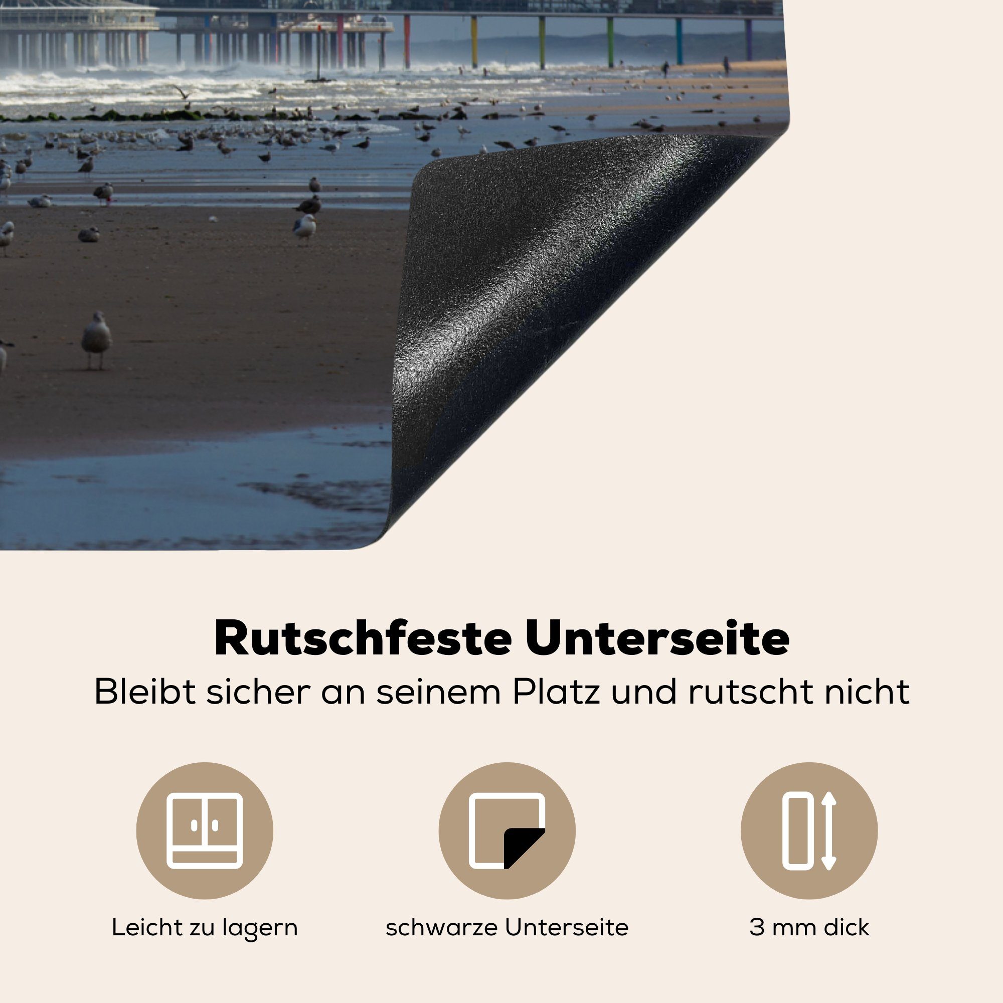 schöner Pier den küche, tlg), Herdblende-/Abdeckplatte Ceranfeldabdeckung auf (1 81x52 MuchoWow cm, die Schutz Scheveningen, Induktionskochfeld für Vinyl, Ein von Blick