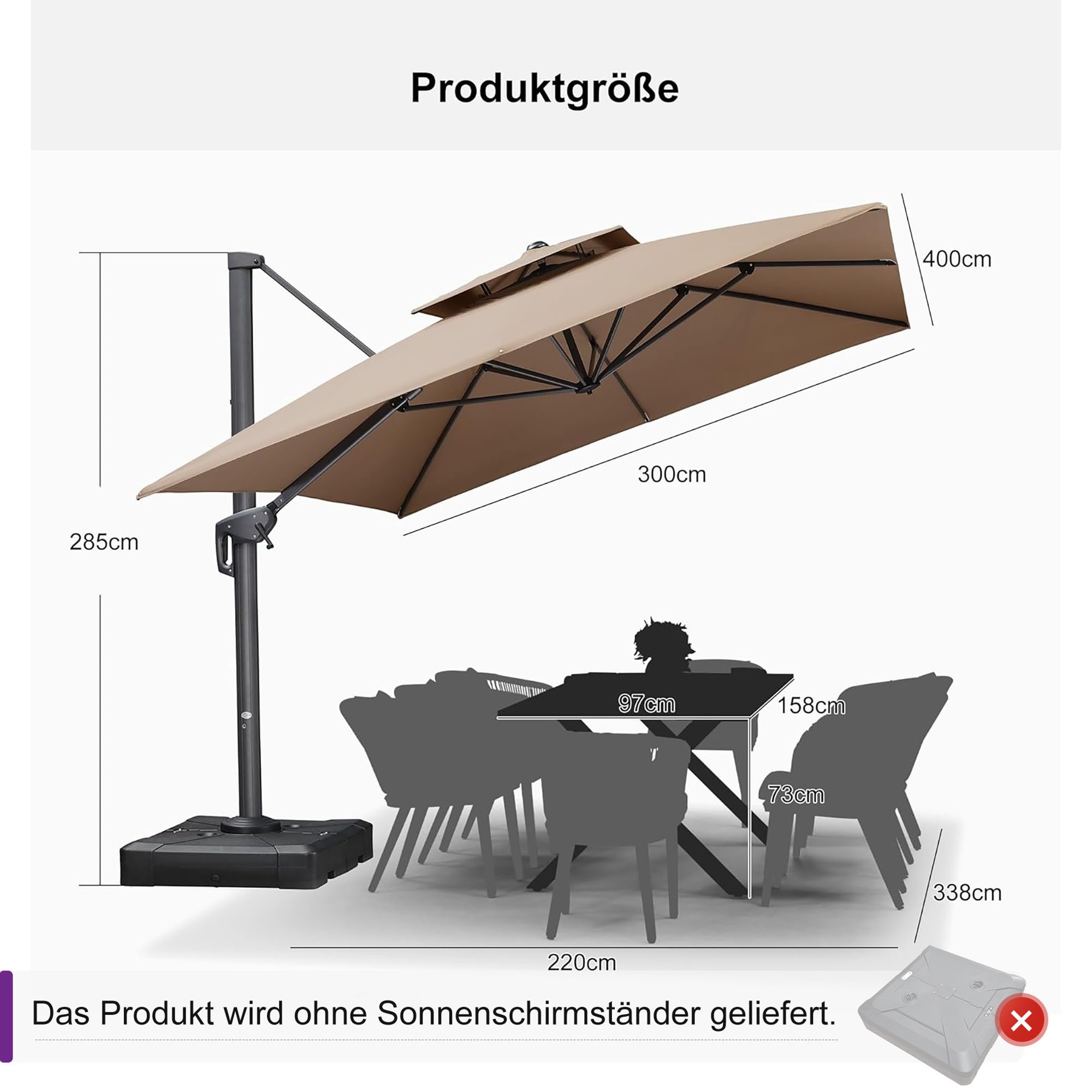 PURPLE LEAF Ampelschirm Außenbereich Alu Doppeldach günstig online kaufen