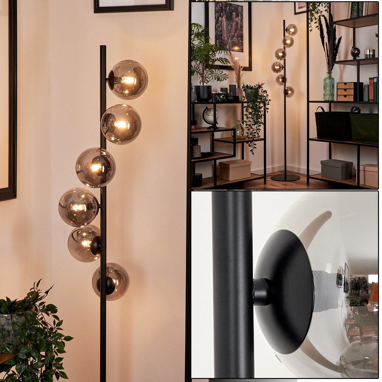 hofstein Stehlampe Stehlampe aus Metall/Glas in Schwarz/Rauchfarben, ohne L günstig online kaufen