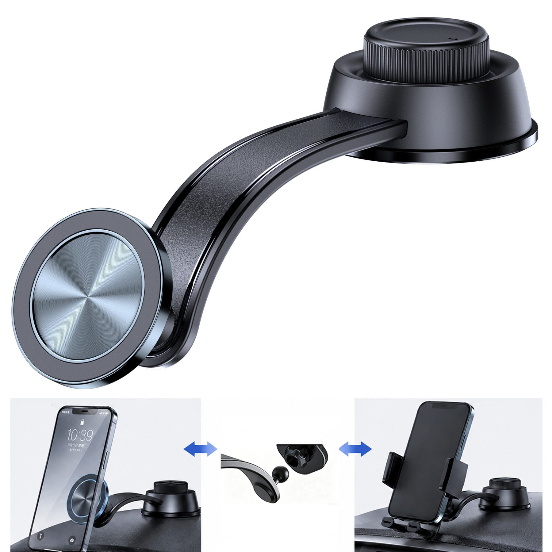 OYLCDI Smartphone-Halterung 2 in1 Magnetische Handyhalterung Auto,MagSafe-kompatibel, (Magnet & Klemmhalterung, Memory-Metall Schwanenhals, Vibrationsfrei,1,8 kg Haltekraft)