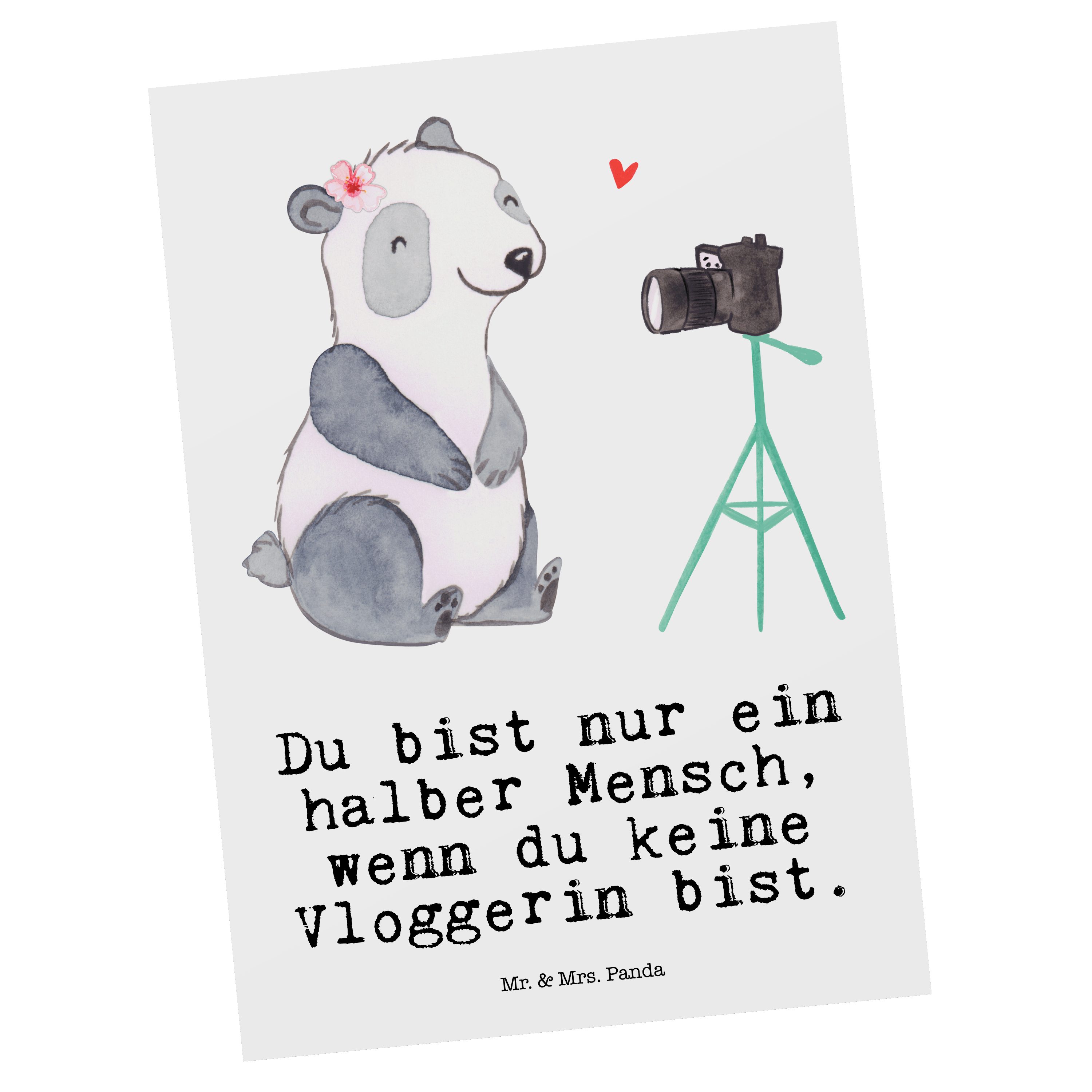 Mr. & Mrs. Panda Postkarte Vloggerin mit Herz - Weiß - Geschenk, Grußkarte, Ausbildung, Geburtst