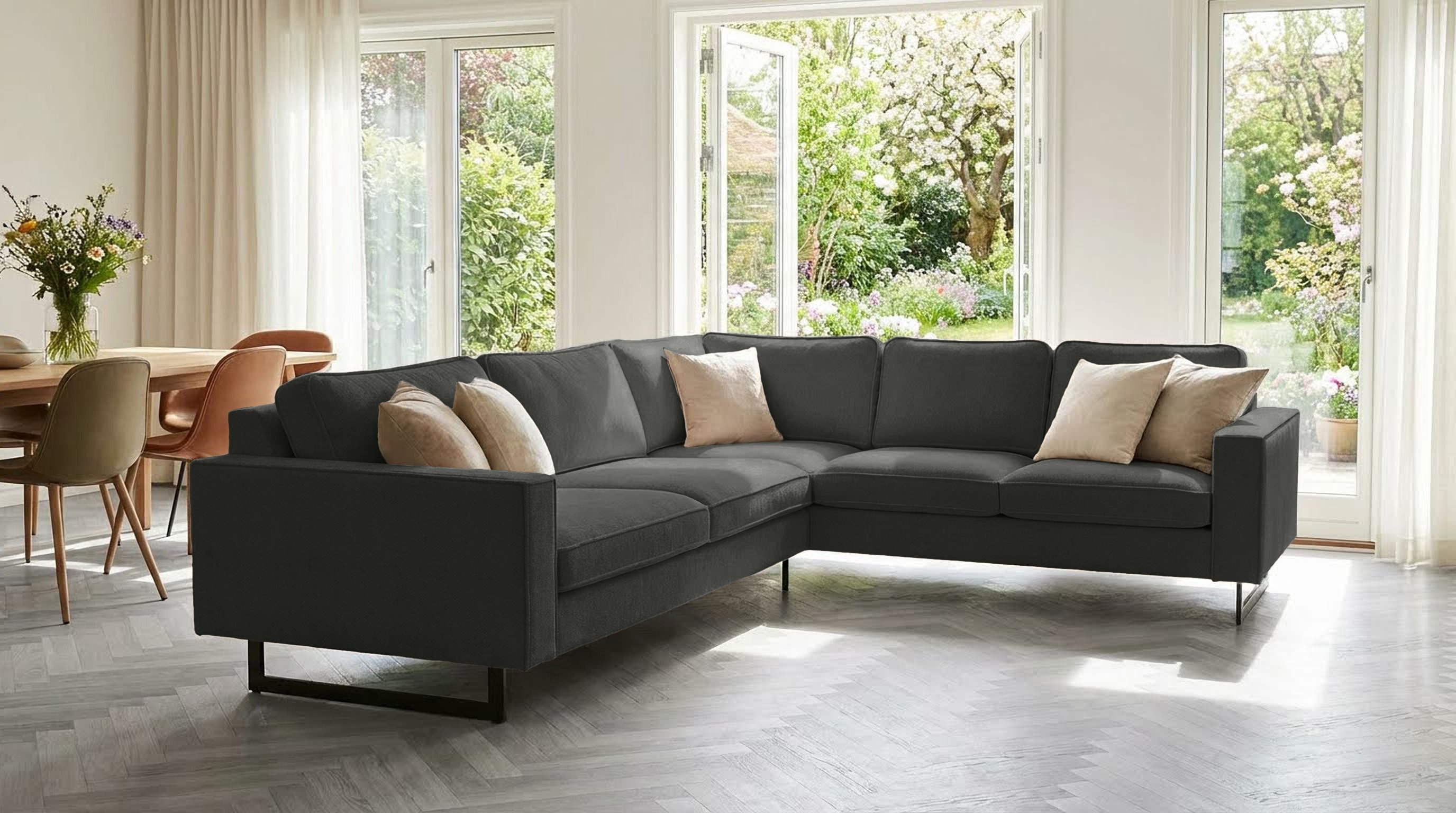 OTTO home Ecksofa Pinto, XXL, 250/290 cm, langer Schenkel, Ottomane, Cord, Chenille, Lederoptik, mit Keder, Metallfüße, Wellenunterfederung