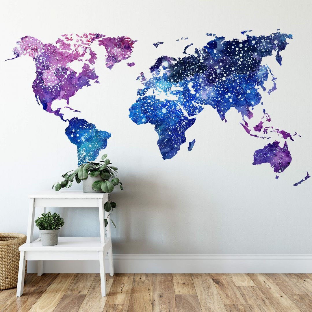 Wall-Art Wandtattoo Universum Weltkarte (1 St) Galaxie