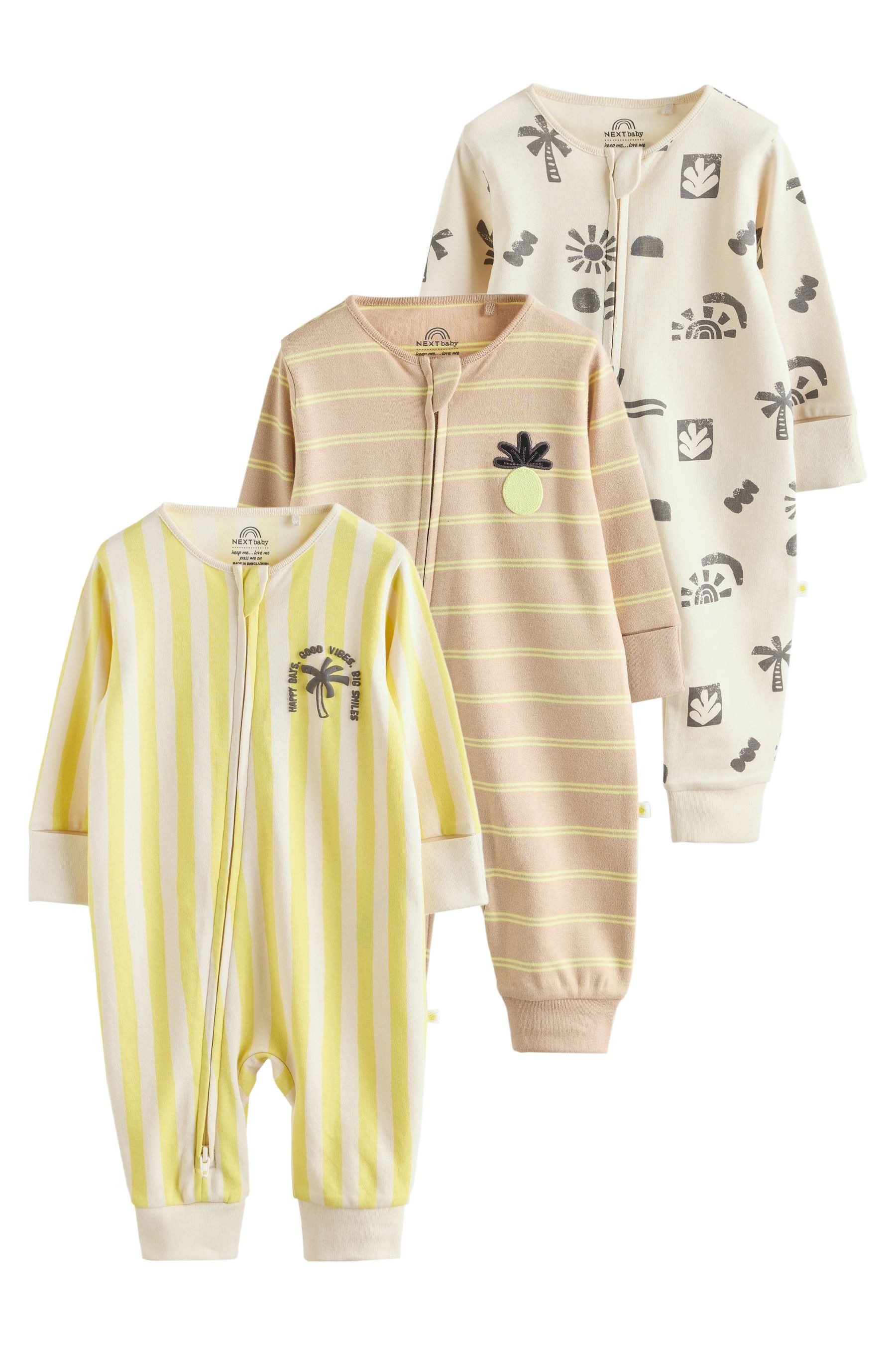 Next Schlafoverall Babyschlafanzüge mit Zweiwege-RV, 3er-Pack (3-tlg)