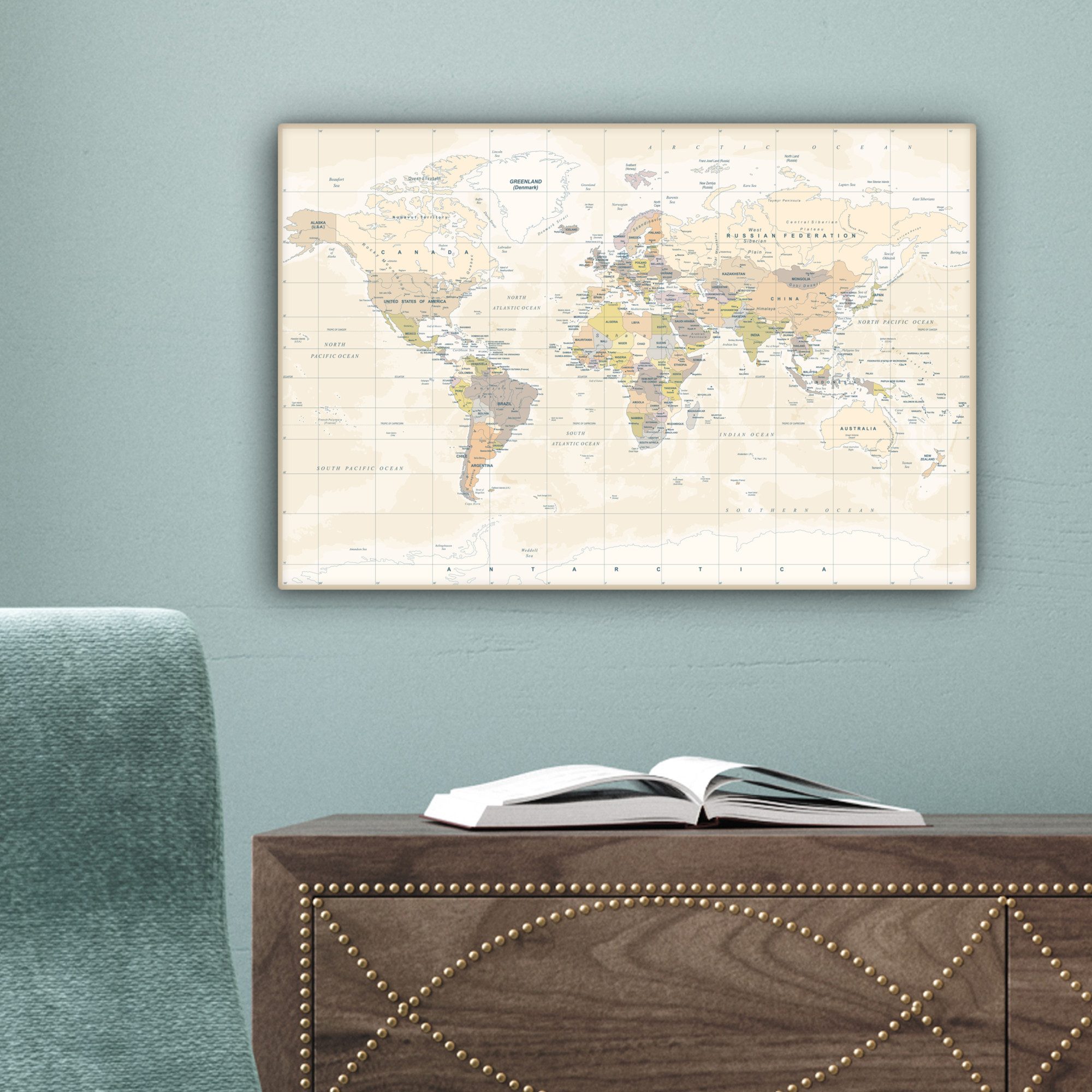 OneMillionCanvasses® Leinwandbild Welt - Karte - Retro, Fotodruck (1 St), Leinwand Bilder Klein, Wand Dekoration Aesthetic 30x20 cm – Bild 5 von 5
