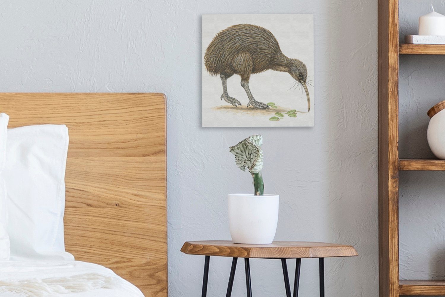 Schlafzimmer Illustration OneMillionCanvasses® (1 eines der St), für Bilder Wohnzimmer frisst, Leinwand Blätter Leinwandbild Kiwi-Vogels,