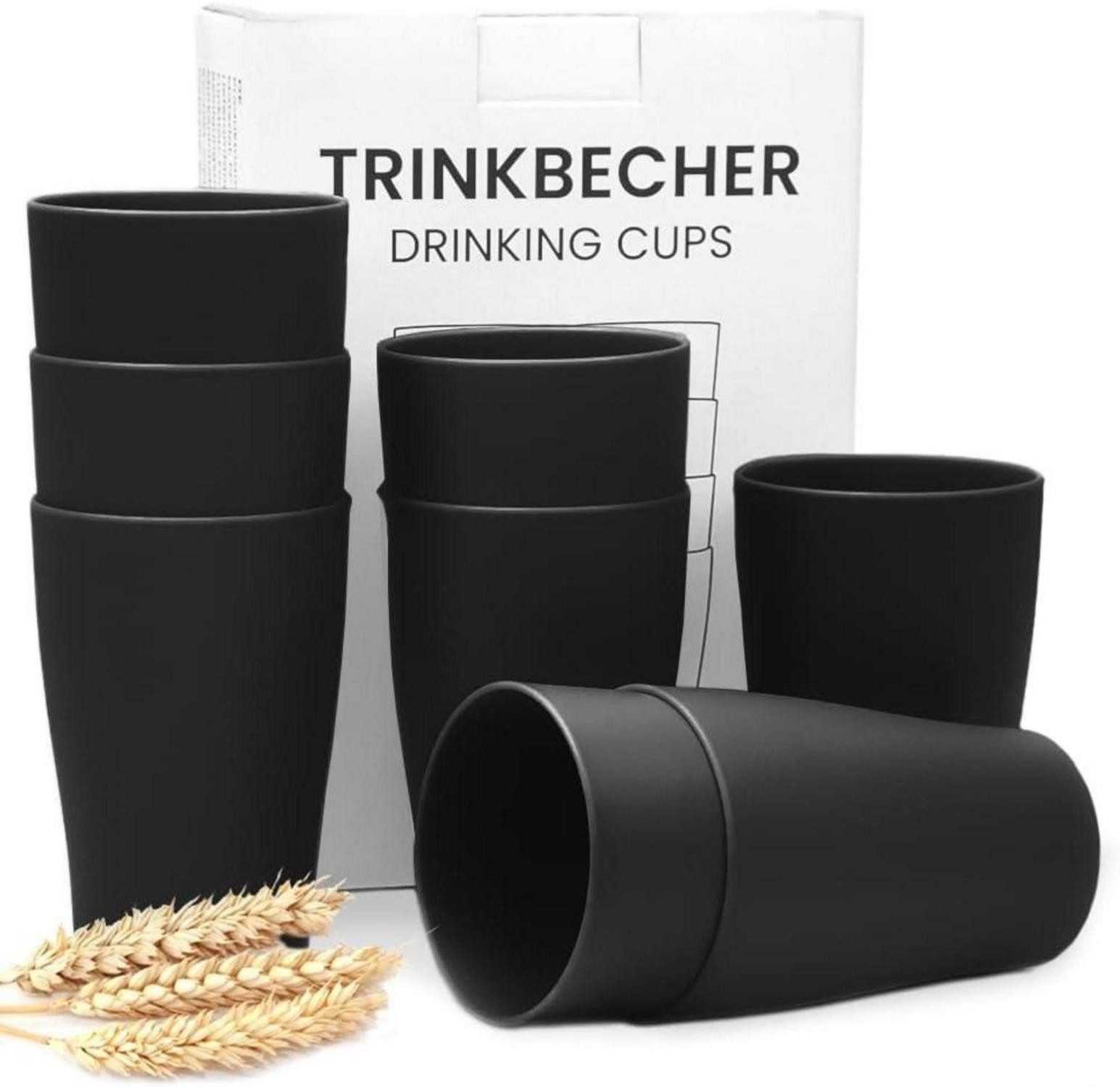 Becher Trinkbecher Set 8er 280 ml Schwarz Wiederverwendbare Kaffeetassen PP