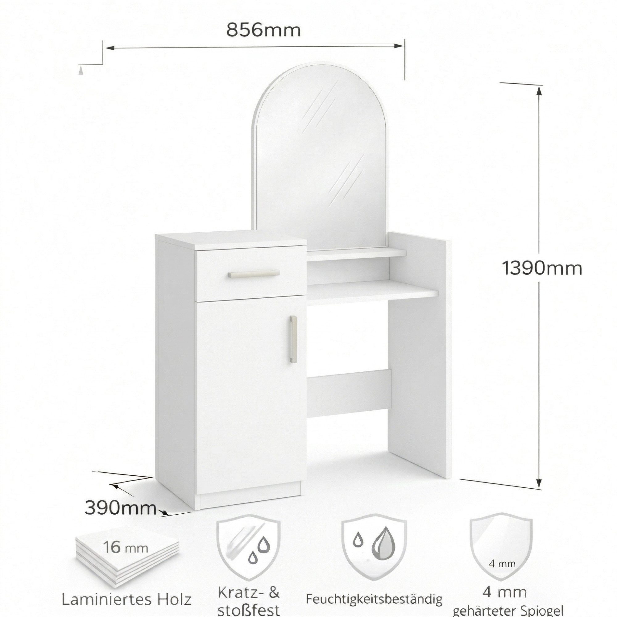 OTTO home Schminktisch Trympo 1, Kosmetiktisch, Frisiertisch, Schminkkommode, Toilettentisch, Schminktisch mit Spiegel und Stauraum (1 Schublade, 1 Tür)