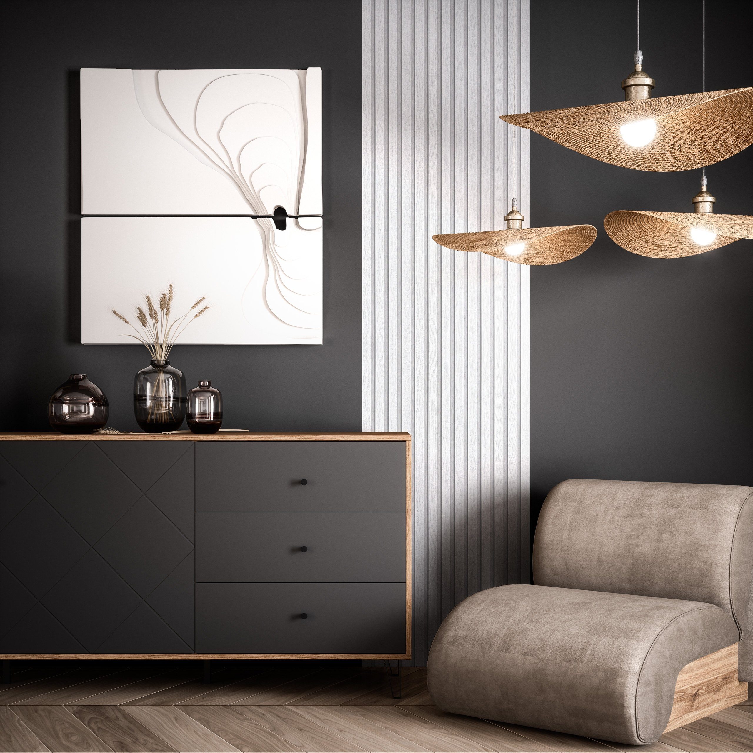 Newroom Vliestapete Paneel 2,5x0,53m Barcley White Tapete Holztapete, Holzwand Lamellen - Lamellenwand Naturholz Skandi Modern Wohnzimmer Schlafzimmer Tapete Holztapete für Flur Büro Küche, Holzwand