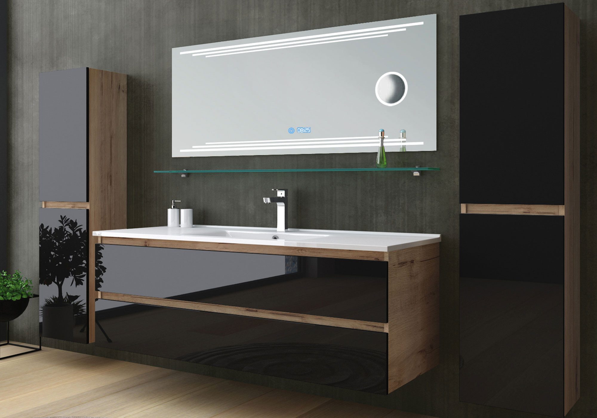 Homeline Badmöbel-Set Kaiser badmöbel, Set Eiche/Schwarz mit Kosmetik Spieg günstig online kaufen