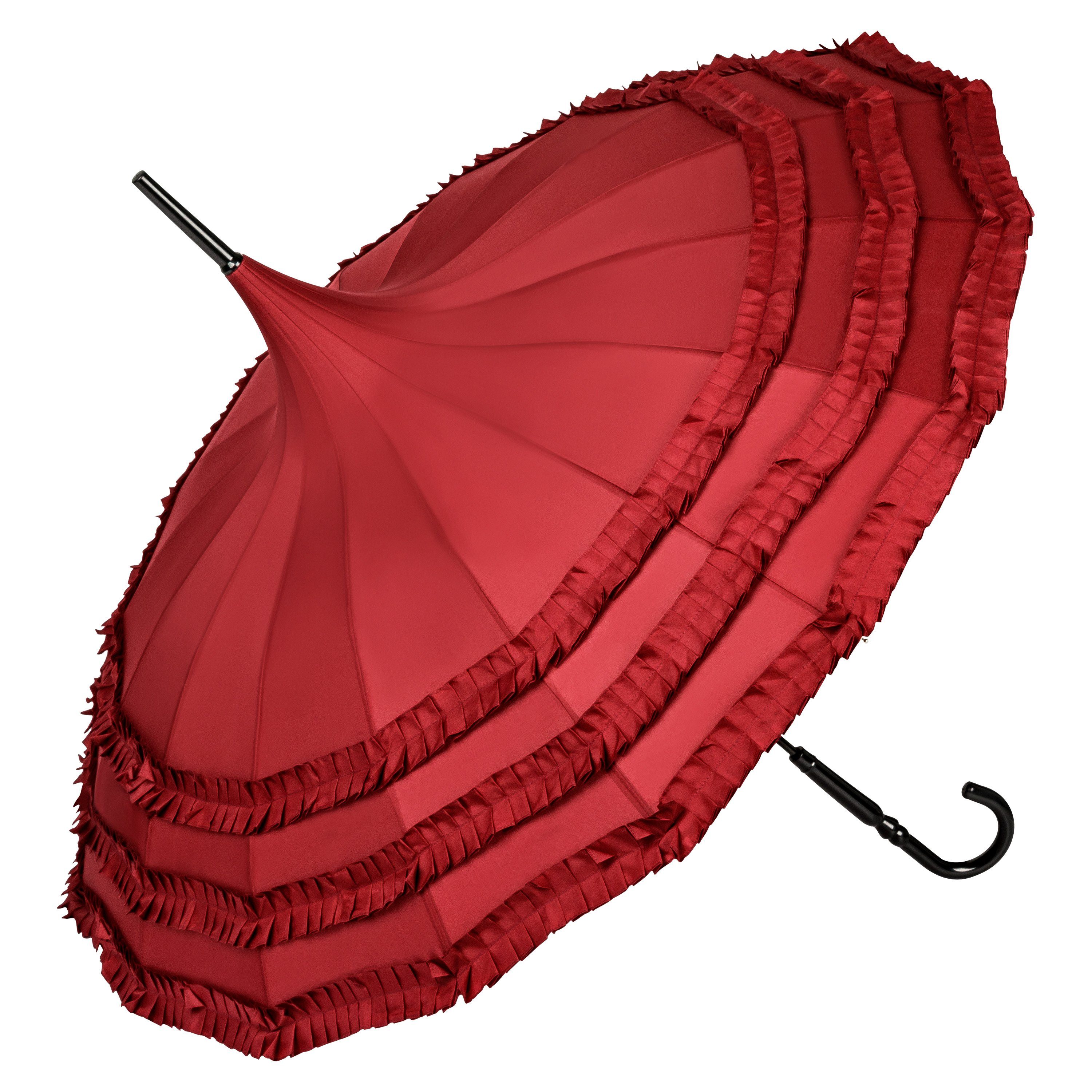 von Lilienfeld Stockregenschirm Regenschirm Sonnenschirm Pagode Rüschen Sarah, Rüschenkante bordeaux