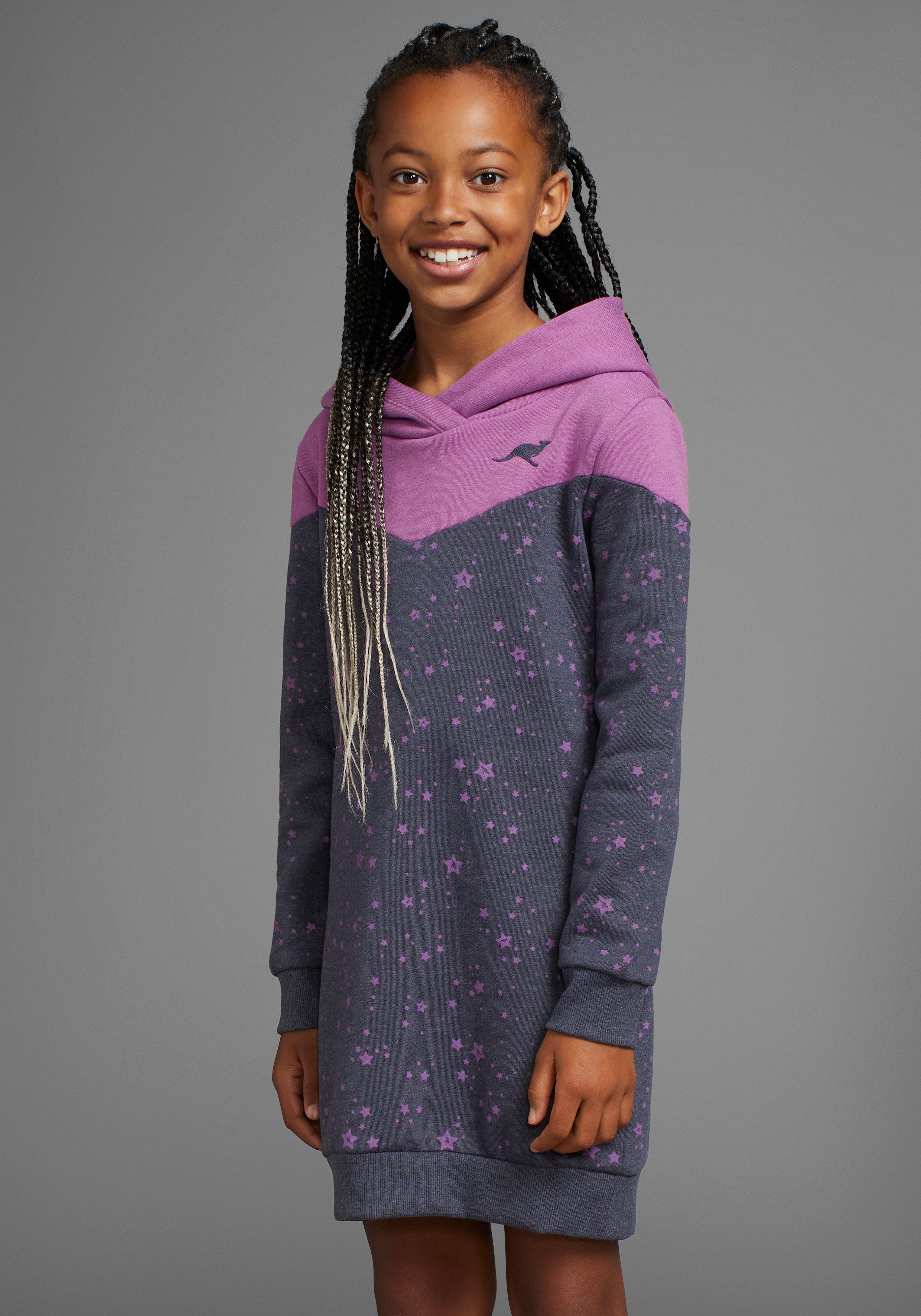 KangaROOS Sweatkleid mit süßem allover Druck, in Colorblocking-Design