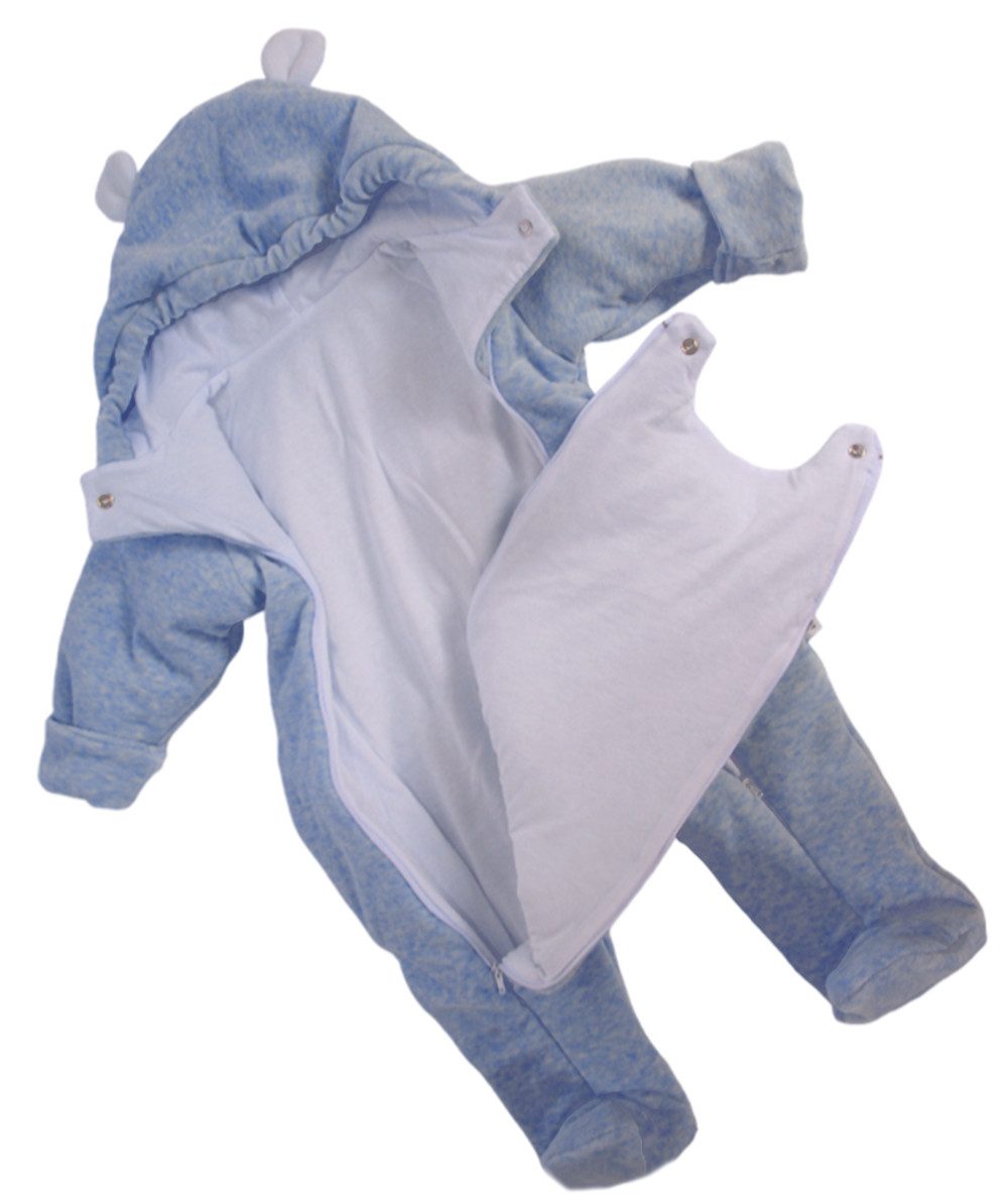 La Bortini Schneeoverall Overall Wagenanzug Baby Anzug Overall mit Bärchen in Blau aus weichem Velours, 44 50 56 62 68 74