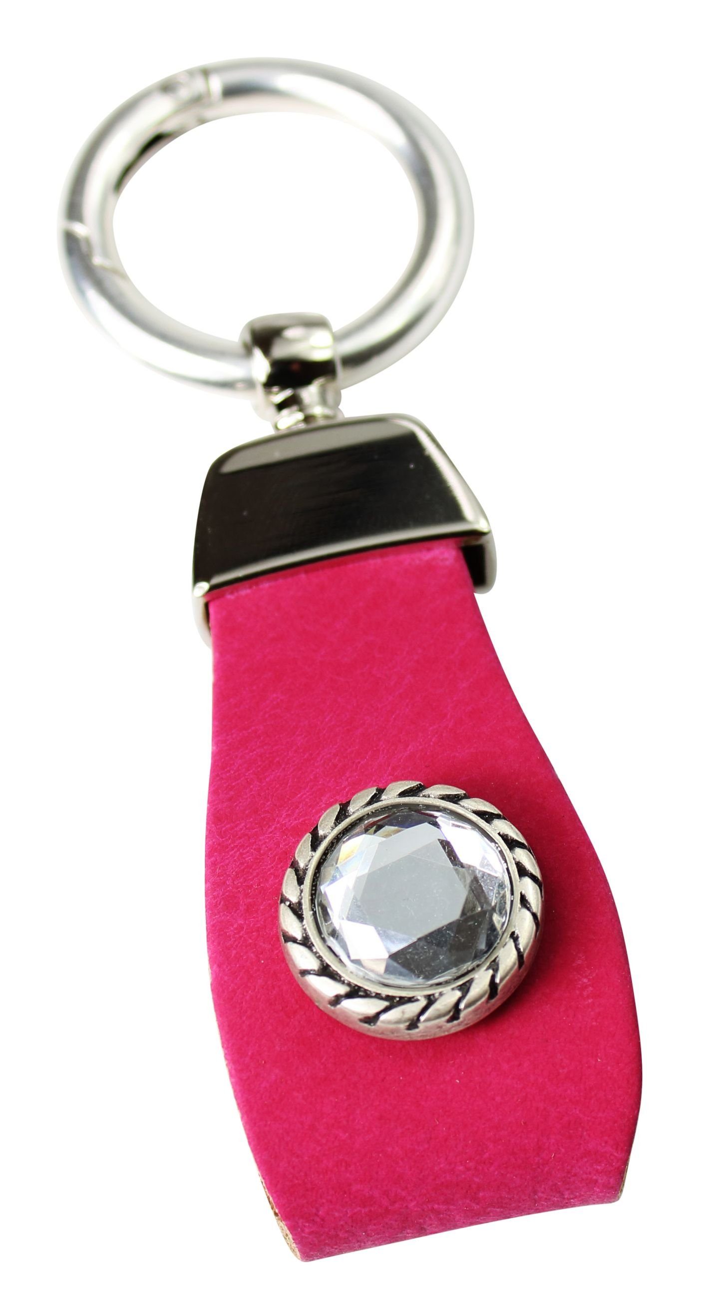 FRONHOFER Schlüsselanhänger 18881, Schlüsselanhänger aus Leder mit Strass Zierteil in tollen Farben Pink