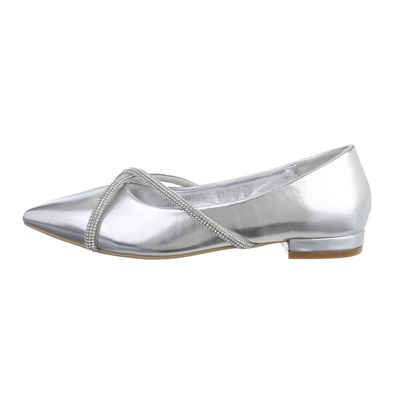 Ital-Design Damen Schlupfschuhe Party & Clubwear Ballerina Blockabsatz Klassische Балетки in Silber