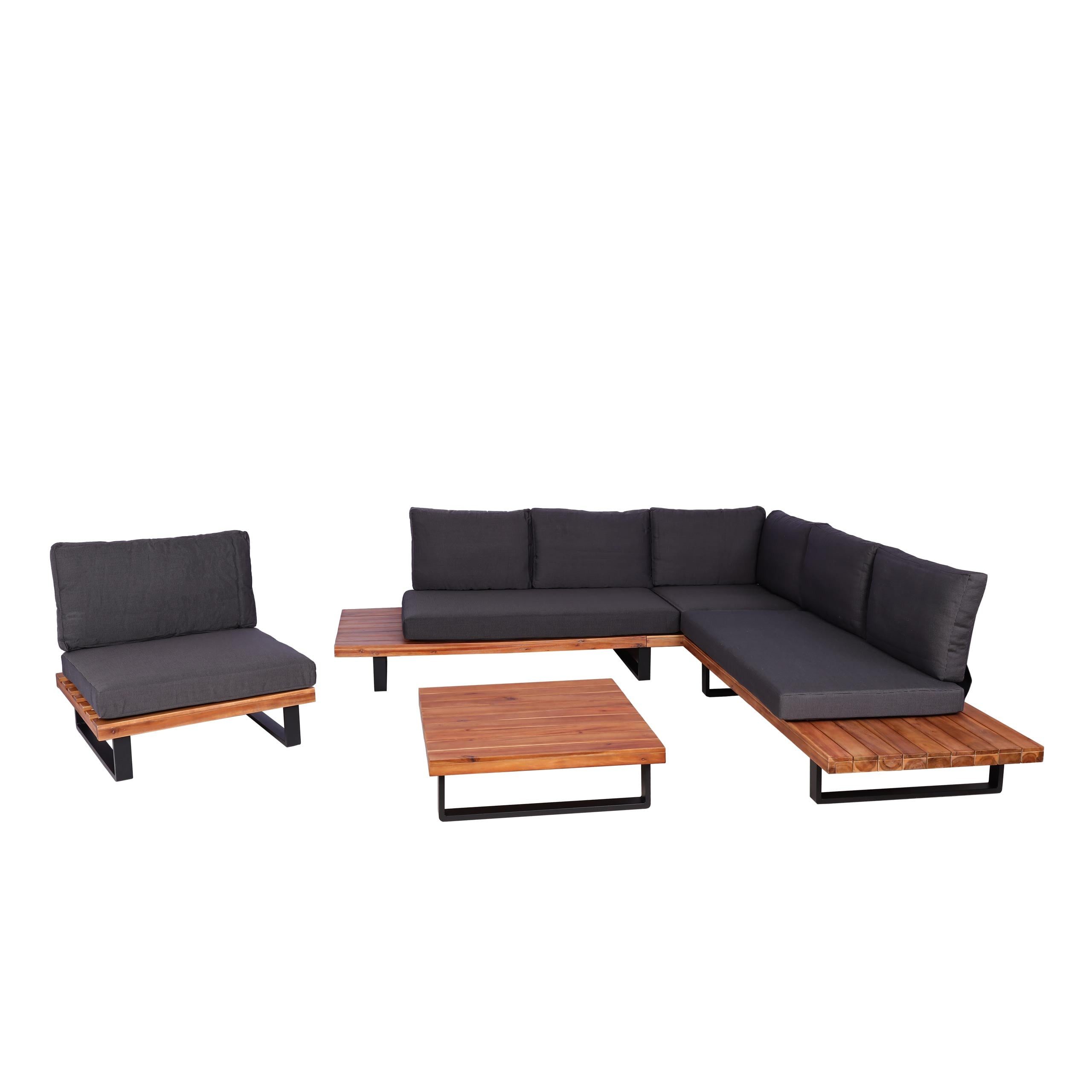 PROREGAL® Gartenlounge-Set Garten-Garnitur mit Sessel Holz Aluminium Hellbraun/Grau/Braun