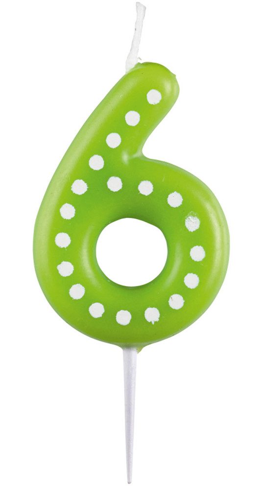 Geburtstagskerze Zahlenkerze mit Punkten 6,5cm, Gr ün # 6