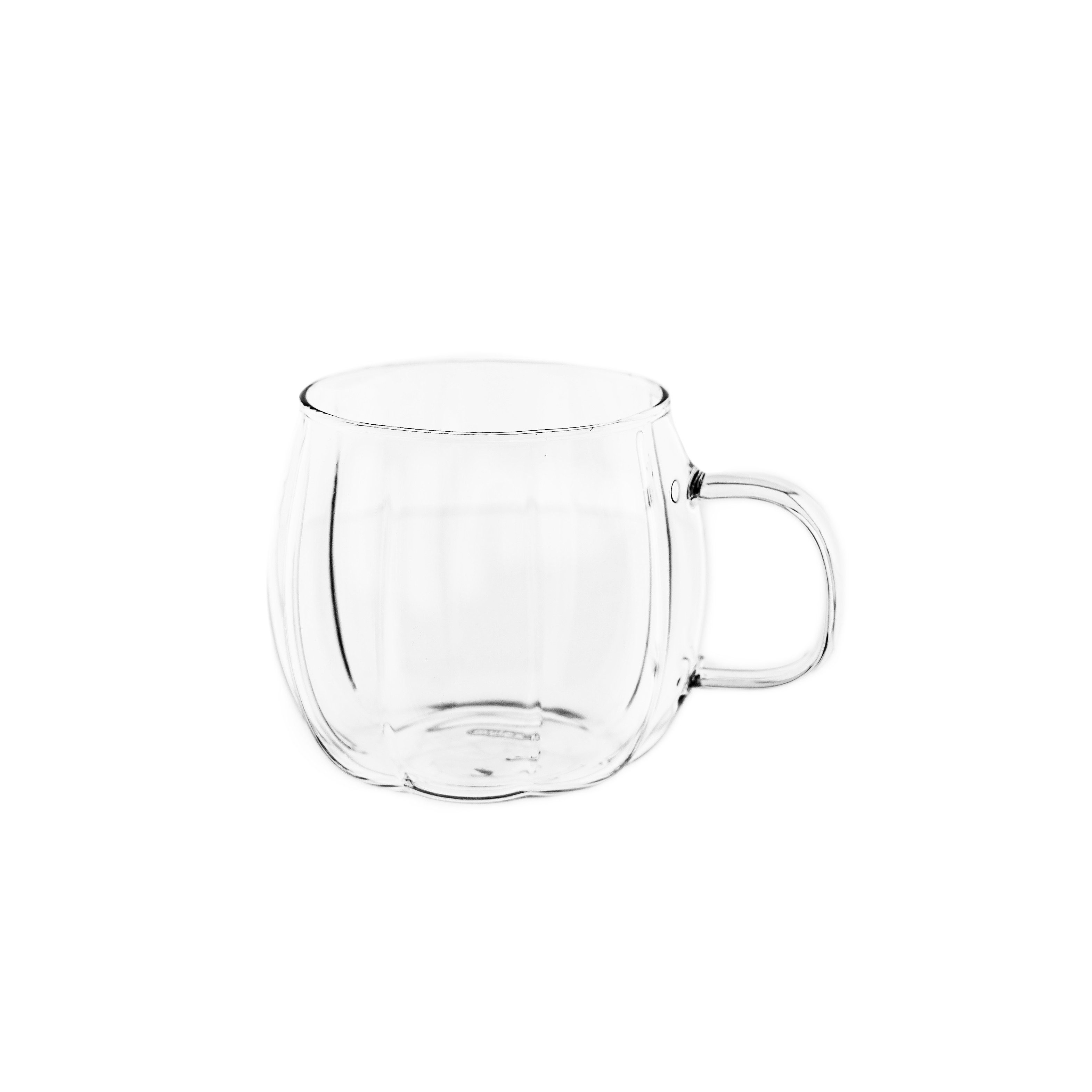 Mulex Gläser-Set mit Henkel 400 ml - Hitzebeständiges Glas mit Riffle-Design, 4-tlg., Glas