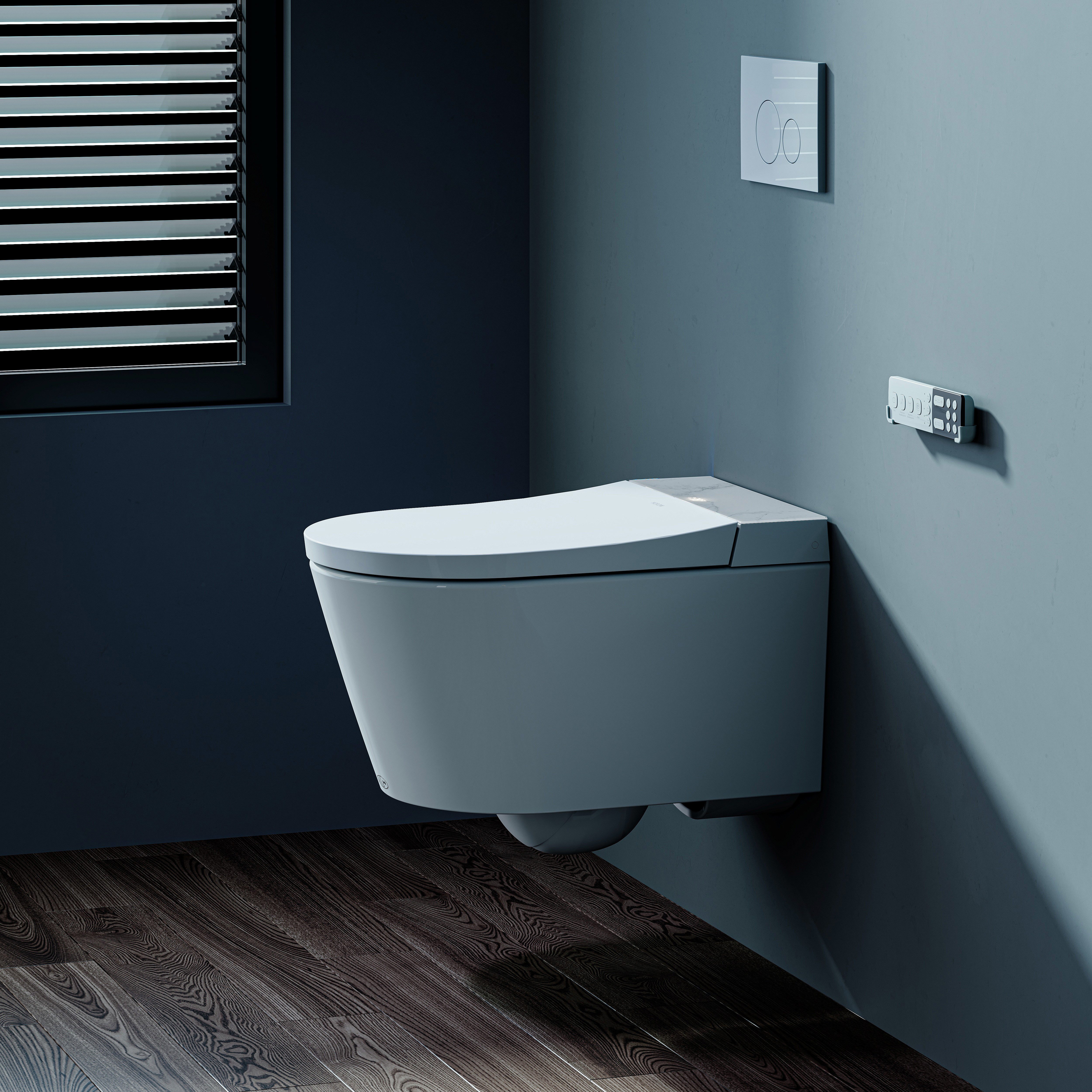 HOROW Dusch-WC Bidet WC, Taharet WC japanische toilette mit Bidet Funktion, Wand WC, Abgang wandhängend, spülrandlos, mit Nachtlicht, beheiztem Sitz, Einstellbare Temperatur
