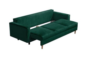 Beautysofa 3-Sitzer MILAN, skandinavisches Design, Wellenunterfederung, Bettkasten, Holzbeine, 3-Sitzer Sofa mit Relaxfunktion