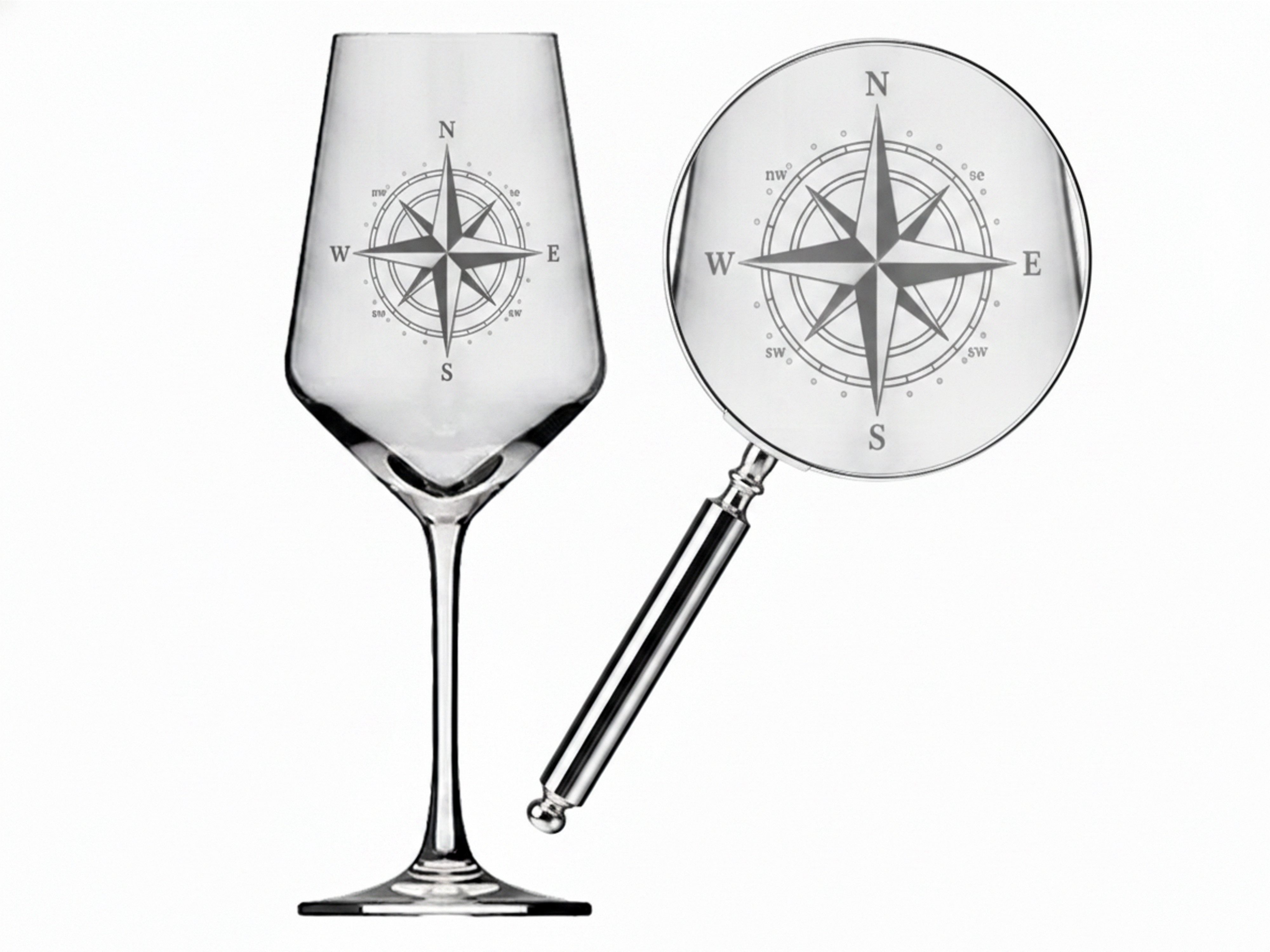 eXODA Weinglas Exoda Weinglas Windrose Gravur spülmaschinenfest Nautikliebhaber, 1-tlg., Glas, Atemberaubende Darstellung
