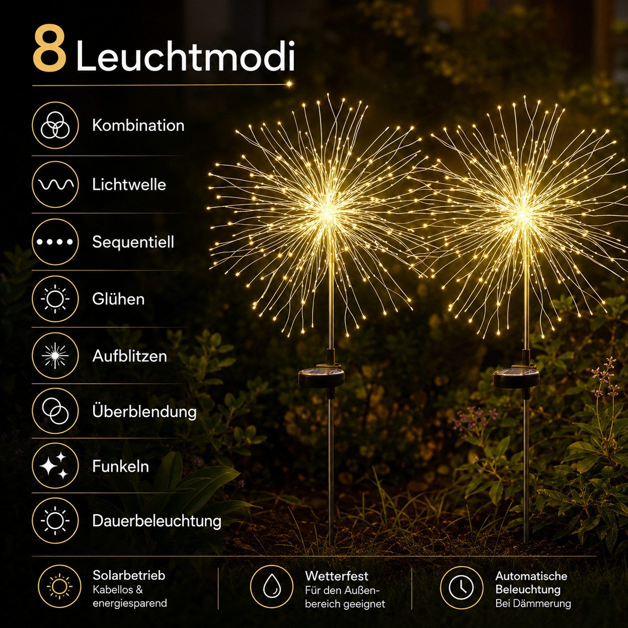 pedete LED Solarleuchte LED Solarleuchte Solarlampen Garten 120 LED Feuerwerk Solarleuchten, gartendeko, solarlampen für außen, Warmweiß, Tageslichtweiß, Leucht – Bild 4 von 5