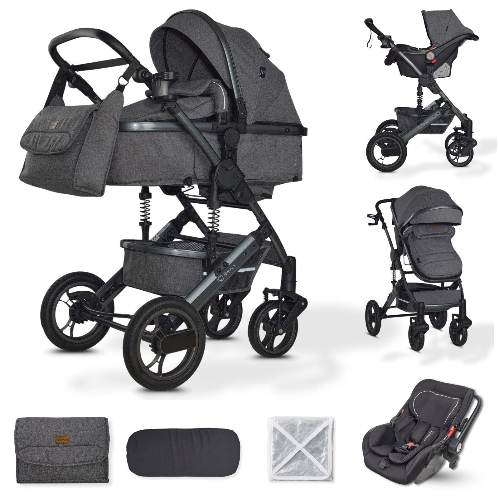 Kombi-Kinderwagen EXQUISE 2.0 Kinderwagen 3in1 mit MATRATZE, BUGGY & AUTO-BABYSCHALE