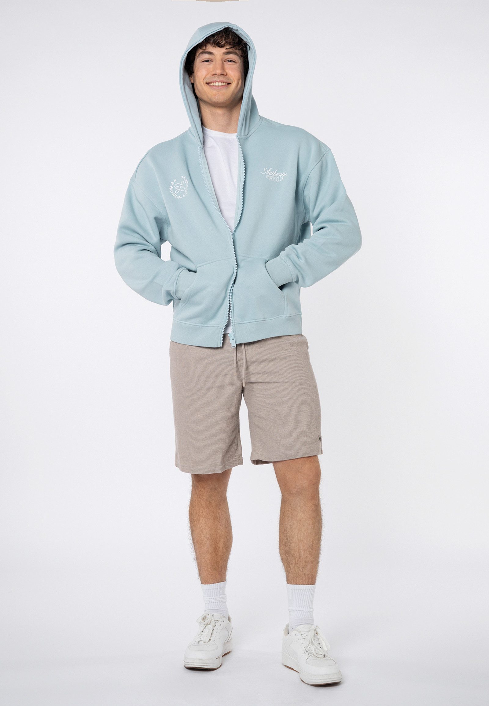 SUBLEVEL Kapuzensweatjacke Herren Oversize Sweatjacke mit Backprint Sweatshirtjacke, Kapuzenpullover mit Kängurutasche und Kapuze