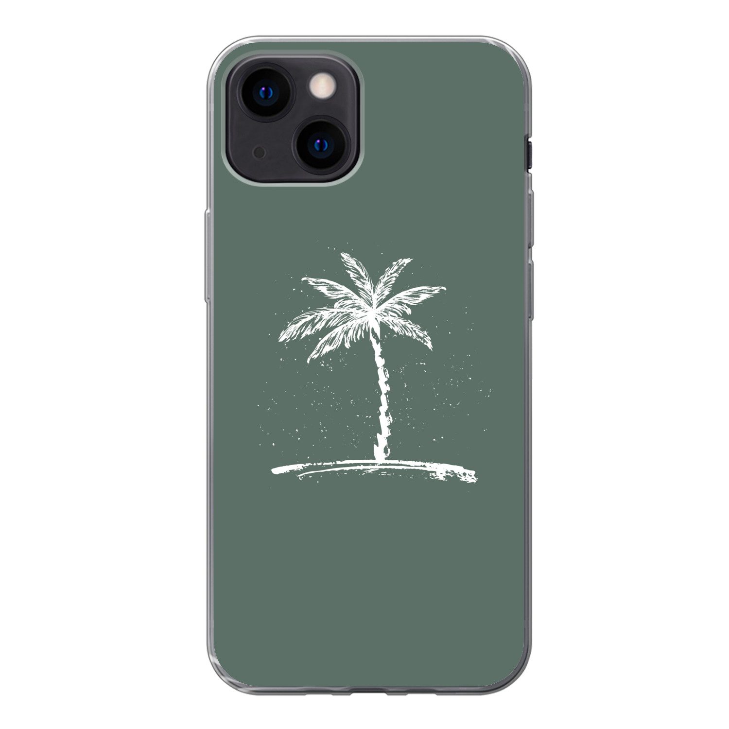 MuchoWow Handyhülle für Apple iPhone 13 mini Palme - Weiß - Grün - Tropisch, Smartphone-Bumper, Print, Handy Schutzhülle Dünn