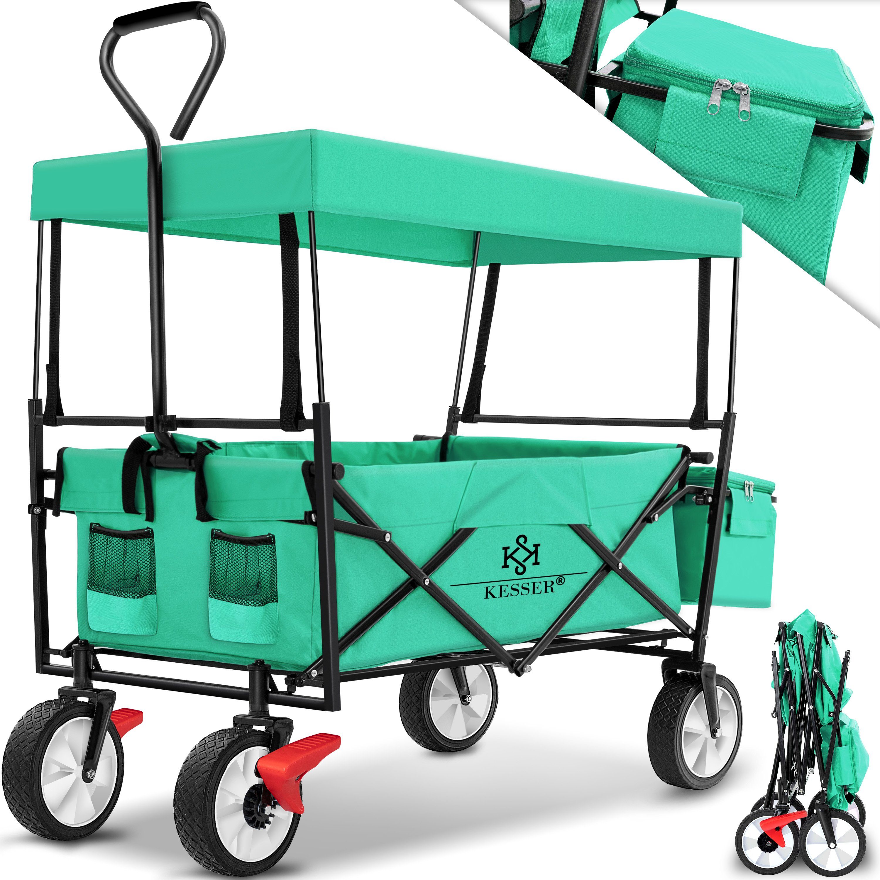 KESSER Bollerwagen, Bollerwagen Grün Handwagen Mint Dach Geräte Transportkarre mit faltbar