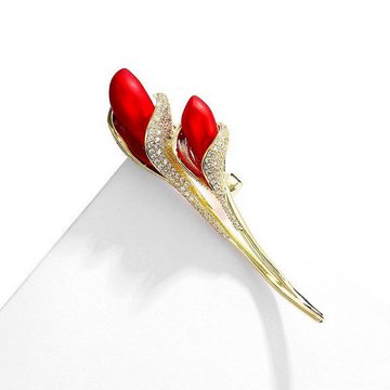 AUKUU Brosche Luxuriöse Luxuriöse diamantrote Tulpenbrosche Blumennadel, Hochzeitsanzug Accessoires