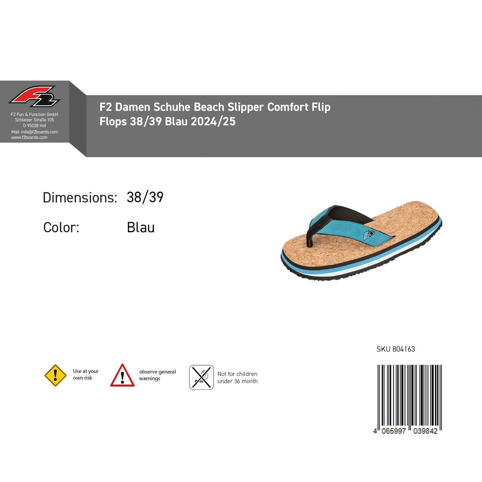 F2 F2 Damen Schuhe Beach Slipper Comfort Flip Flops 38/39 Blau 2024/25 Slip günstig online kaufen