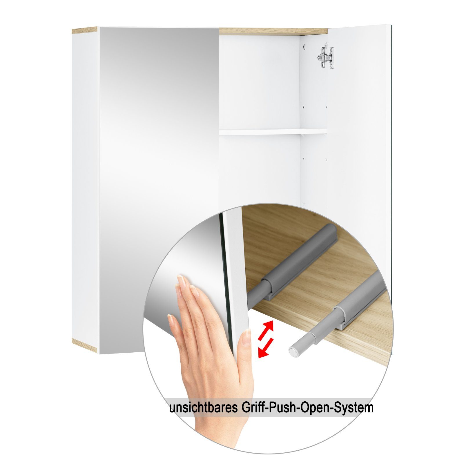 EUGAD Spiegelschrank 60x75x20cm, mit Doppeltür, Eiche (1-St) weiß und helle