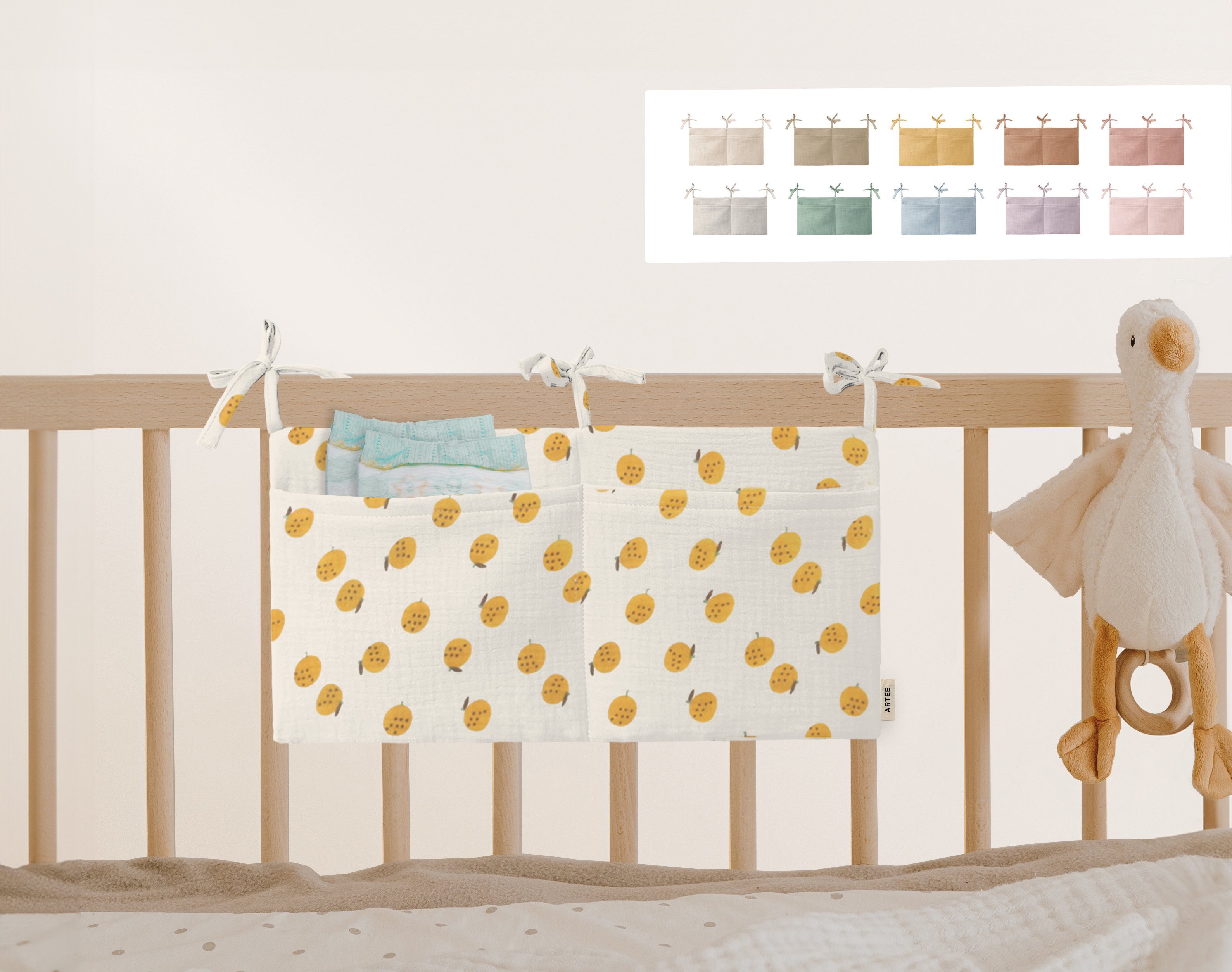 Artee Bettnestchen Babybett Organizer Taschen Aufbewahrung aus Musselin