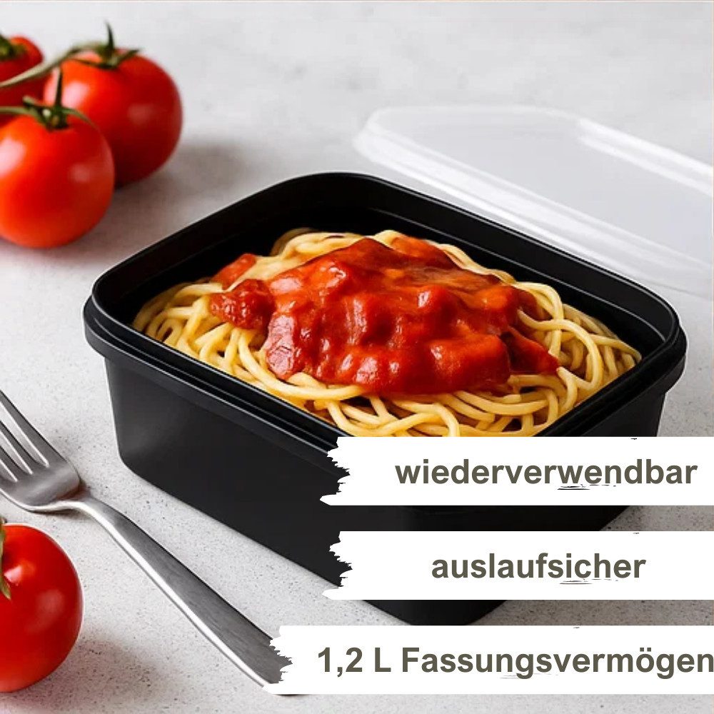 mikken Frischhaltedose 1200ml schwarz - Kunststoffbox Aufbewahrungsdose Plastikdose, (Spar-Set, 30-tlg., 10er-100er Set), Heiß- bis 100 °C und Kaltabfüllung, lu – Bild 2 von 3