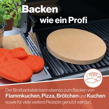 Feuerfest 123 GmbH Pizzastein Brotbackstein Backstein Rund - Für Backofen & Gas Grill, (Brote wie vom Bäcker für zu Hause), Brotstein Lebensmittelecht Schamottstein