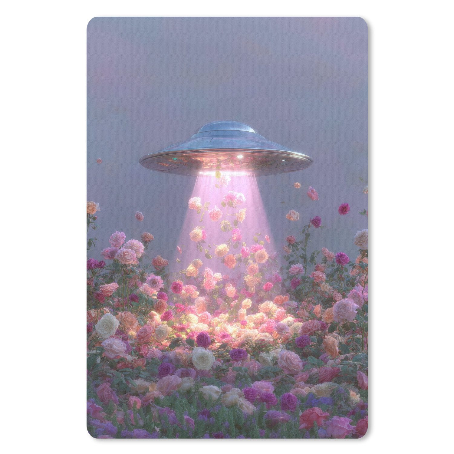 MuchoWow Mauspad Ufo - Rosen - Pastellfarben (1-St), Maus Pad Klein, Gaming Zubehör, Büro Deko, 18x27 cm