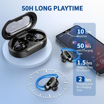 Rolosar Kabellos Bluetooth 5.3 mit 4 ENC Mic, 50H Spielzeit Tiefer Bass In-Ear-Kopfhörer (Touch-Steuerung für einfache Bedienung während des Trainings oder Unterwegs., IP7 Wasserdicht Ohrhörer LED-Anzeige USB-C Touch Control mit Ohrhaken)