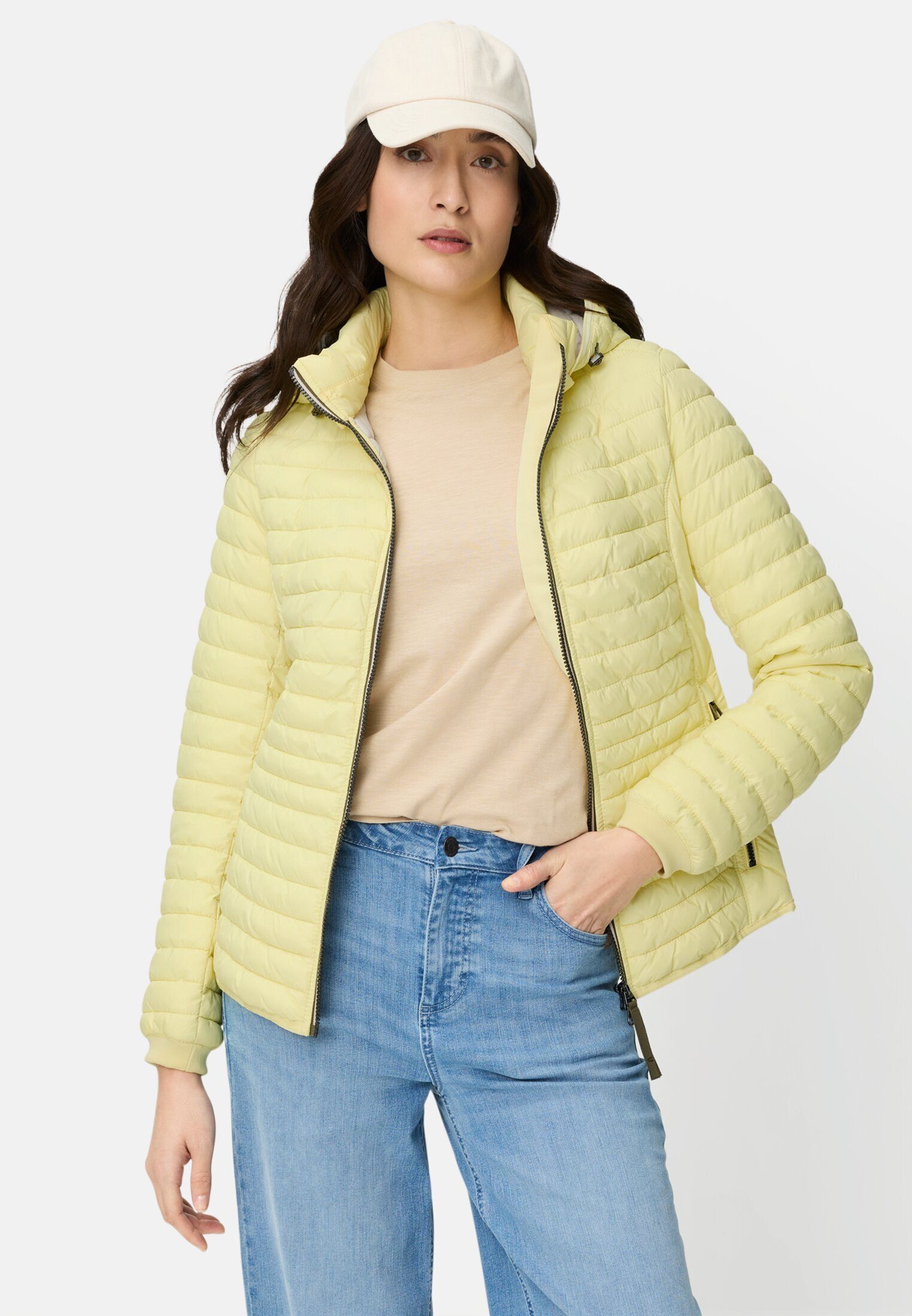 camel active Steppjacke mit abnehmbarer Kapuze Langarm Markenlabel