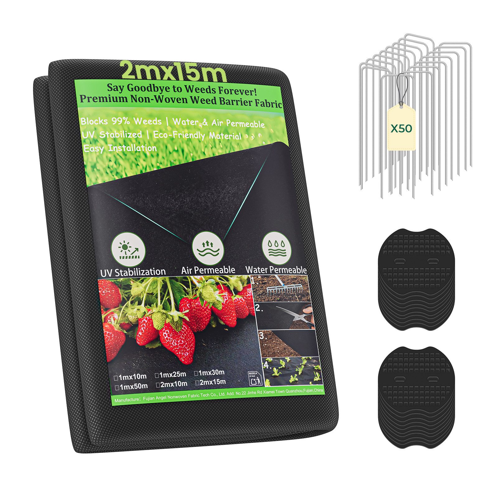 OUNUO Unkrautvlies Gartenvlies Unkrautfolie, 2x15 Meter