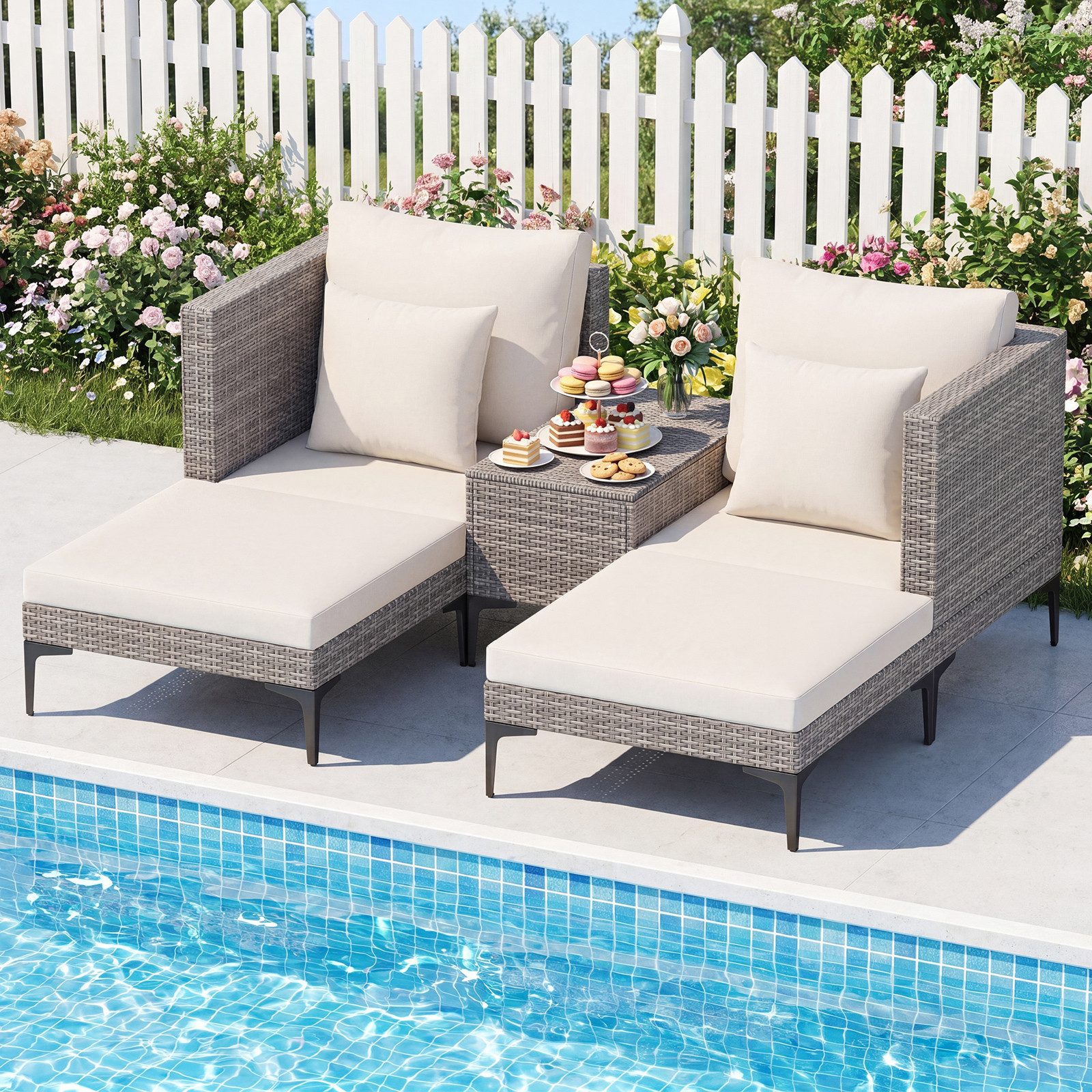 COSTWAY Gartenlounge-Set, (5-tlg), Balkonmöbel inkl. 2 Sofas, 2 Hockern, Tisch